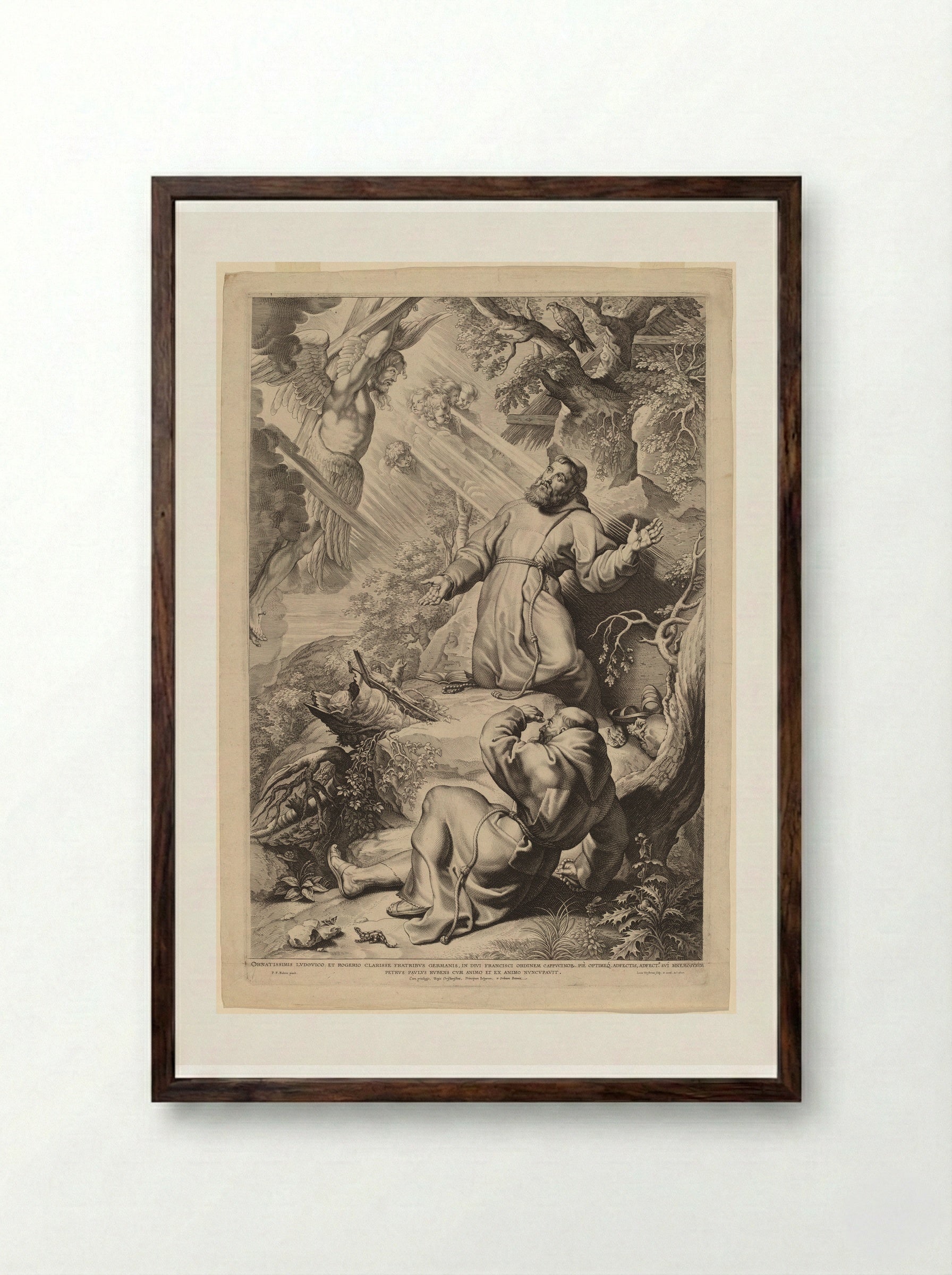 Saint Francis Receiving the Stigmata - Lucas Vorsterman I - Framed Print Dark Wood