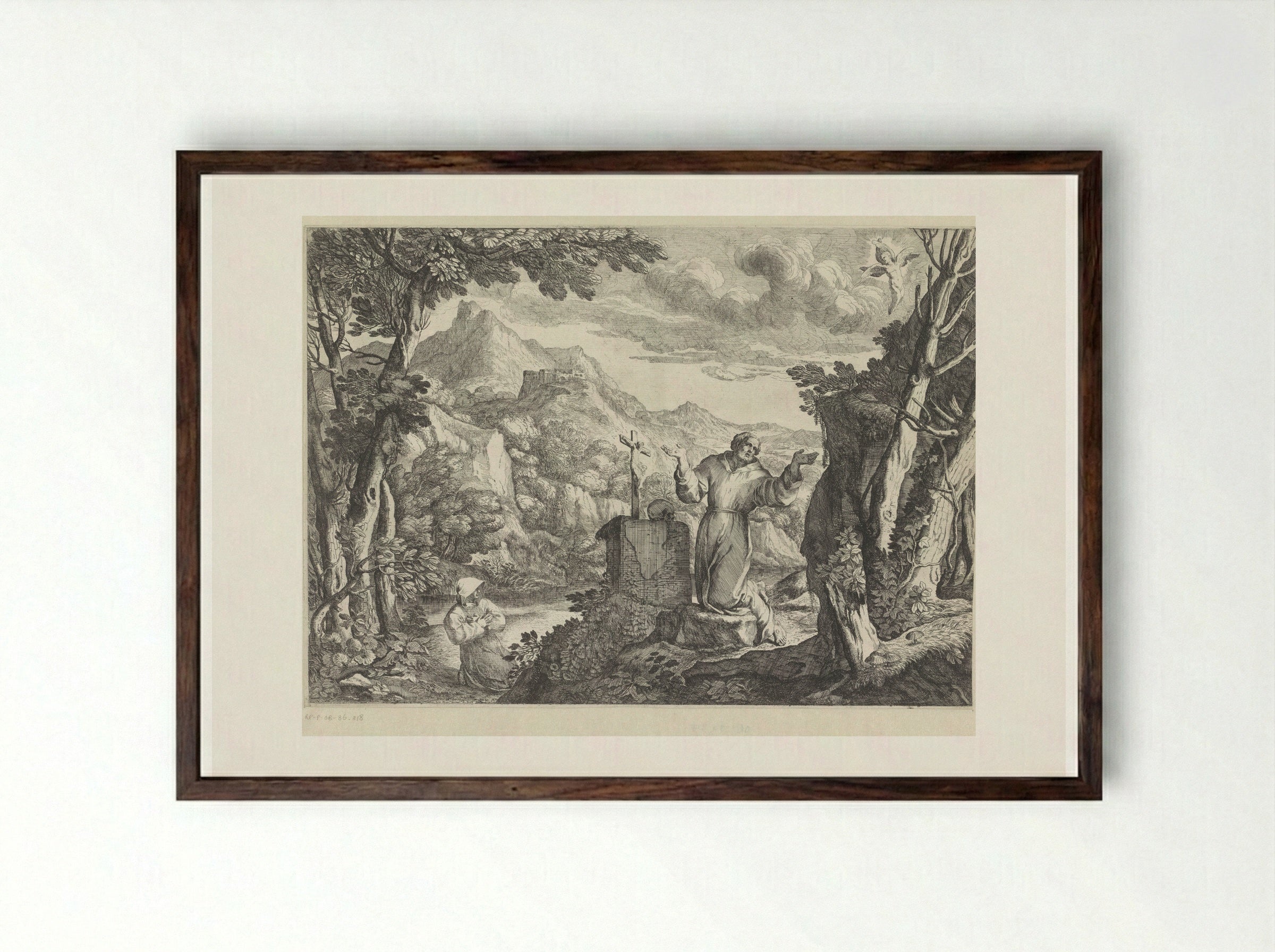 Saint Francis Receiving the Stigmata - Giovanni Francesco Grimaldi - Framed Print Dark Wood