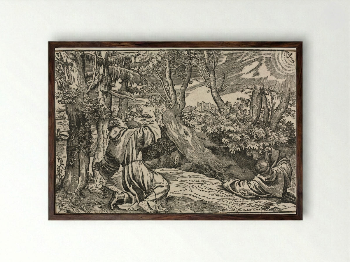 Saint Francis Receiving the Stigmata - Niccolo Boldrini - Framed Print Dark Wood