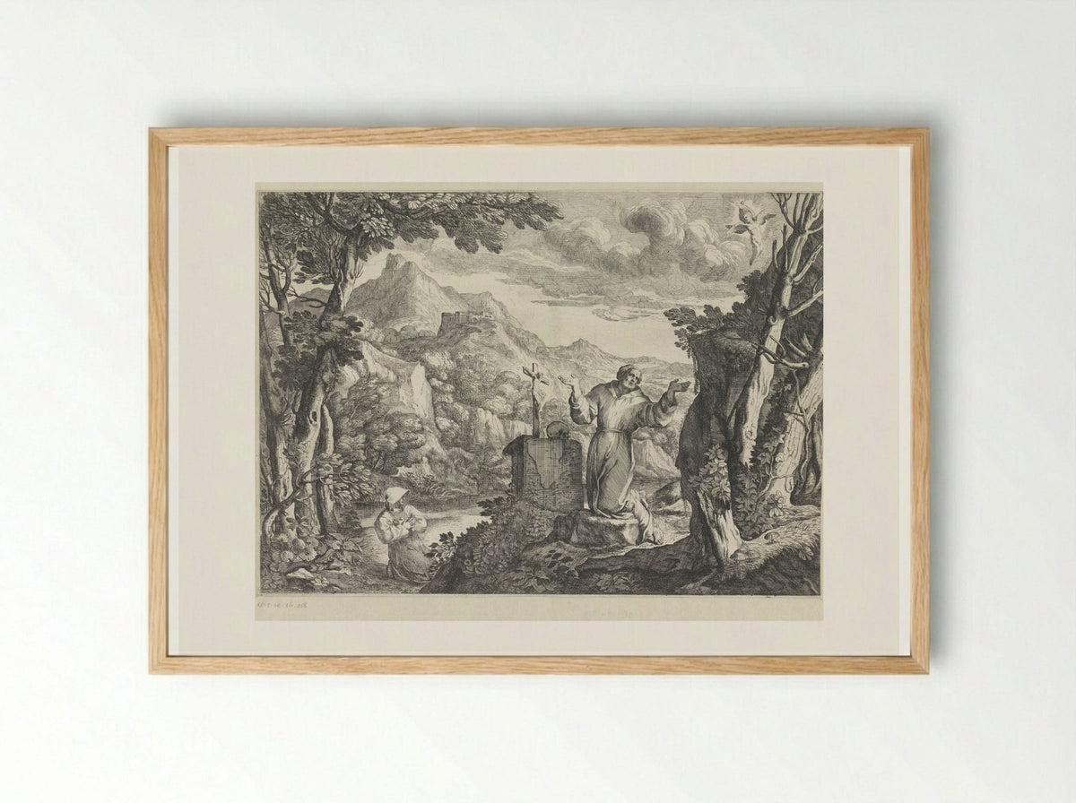 Saint Francis Receiving the Stigmata - Giovanni Francesco Grimaldi - Framed Print Wood