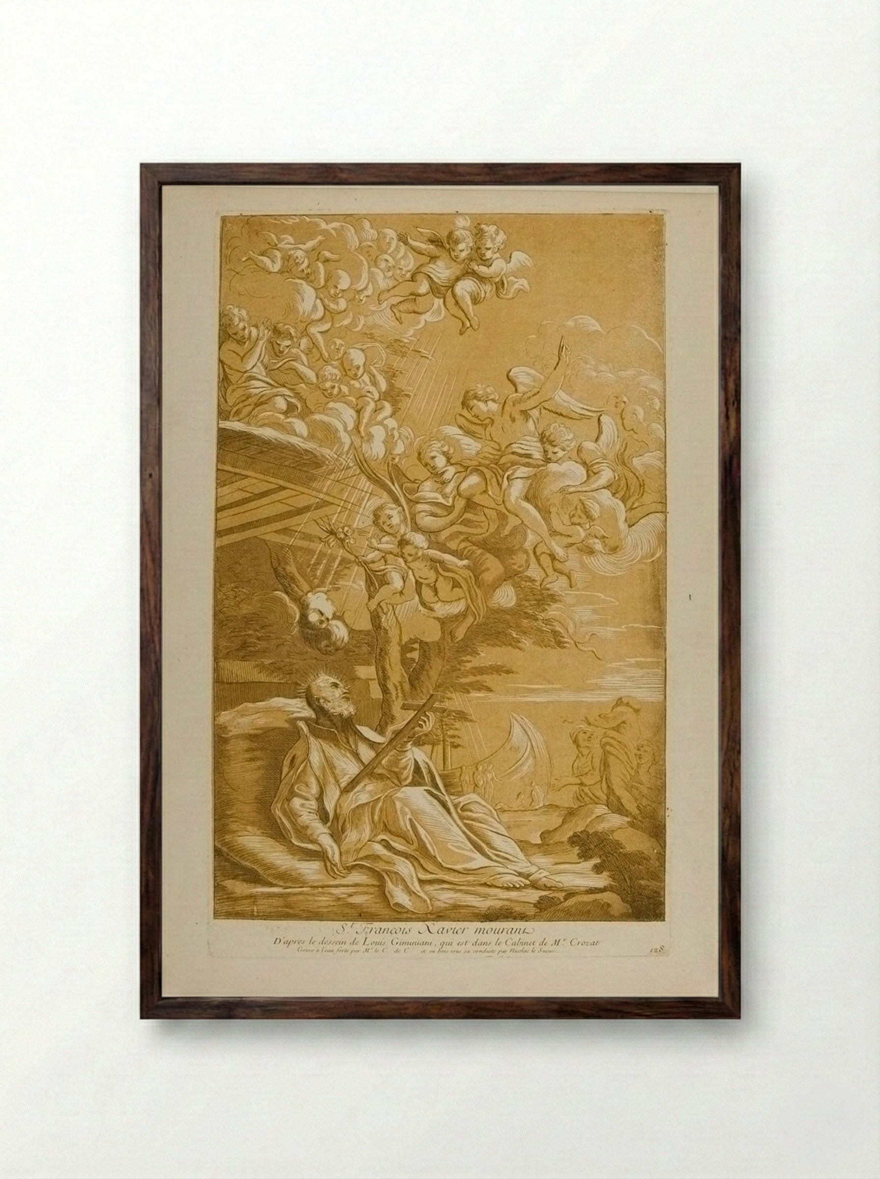 Saint Francis Xavier Dying - Anne Claude de Thubières, comte de Caylus - Framed Print Dark Wood