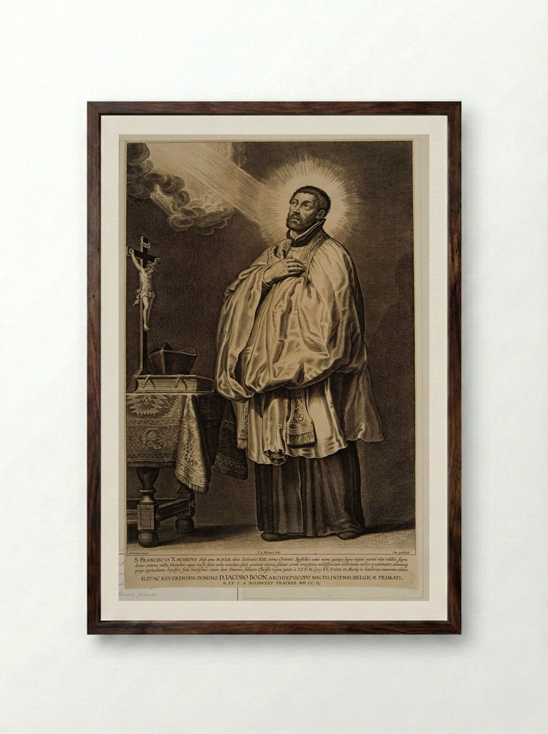 Saint Francis Xavier - Schelte Adamsz. Bolswert - Framed Print Dark Wood