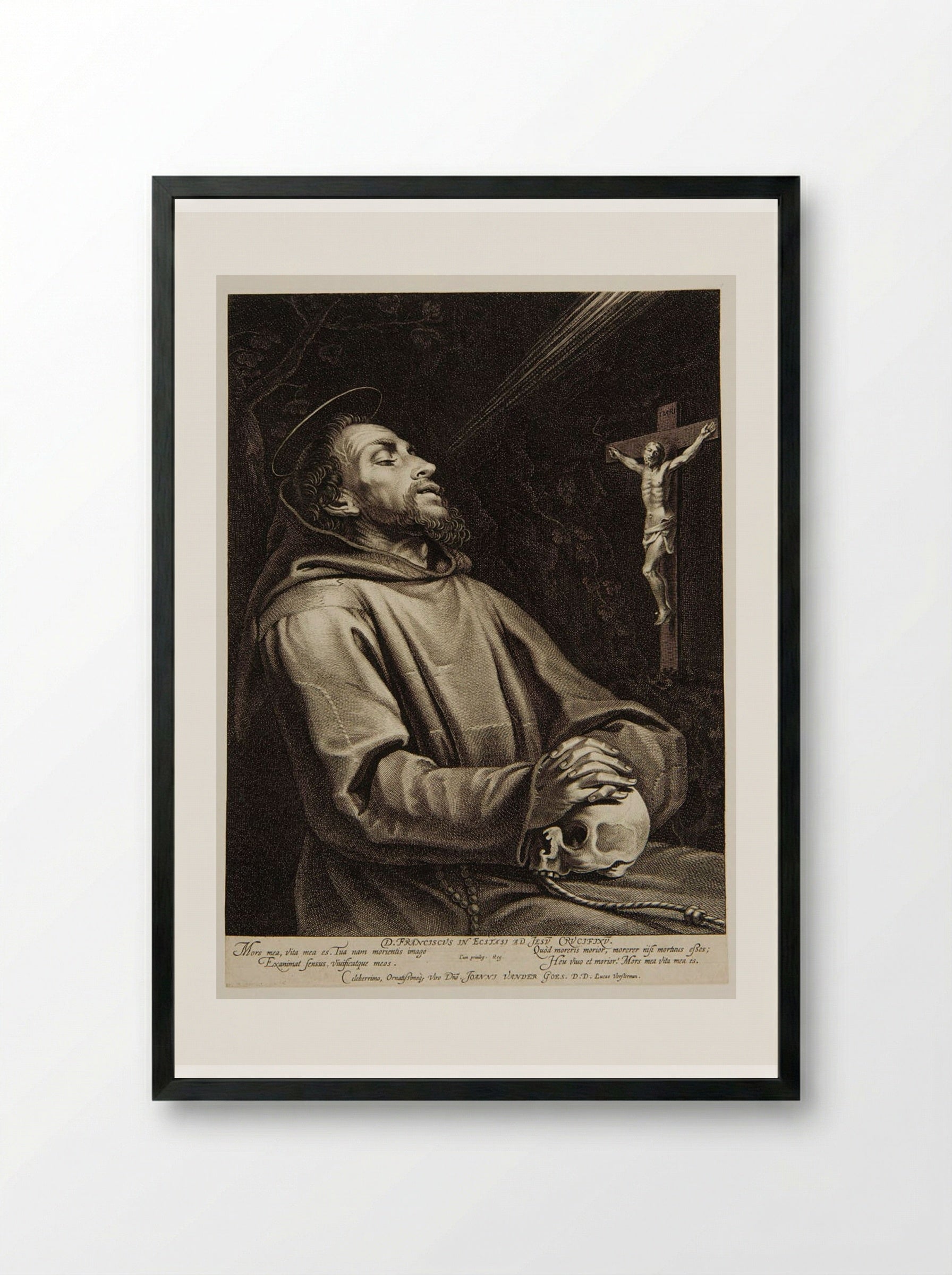 Saint Francis in Ecstasy before the Crucified Christ - Lucas Vorsterman I - Framed Print Black