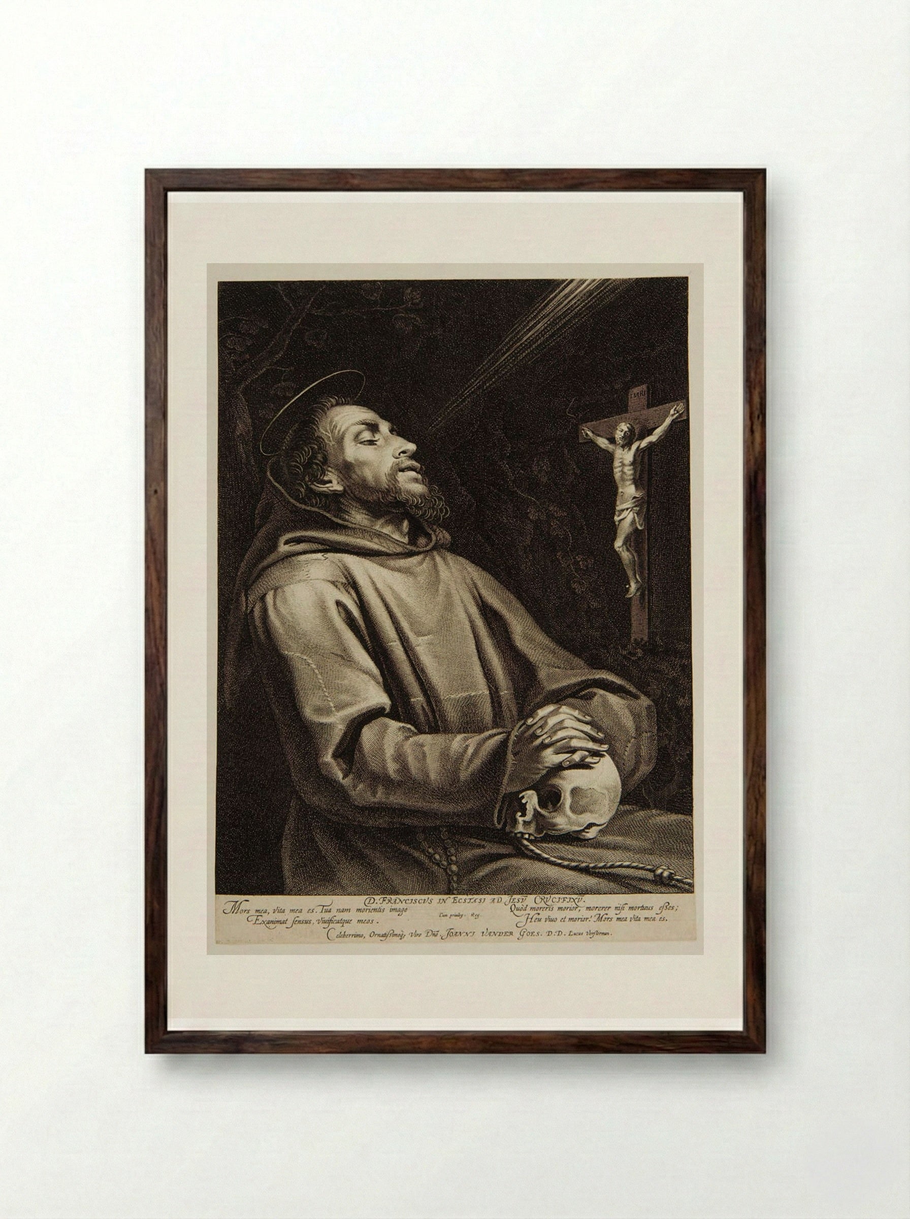 Saint Francis in Ecstasy before the Crucified Christ - Lucas Vorsterman I - Framed Print Dark Wood