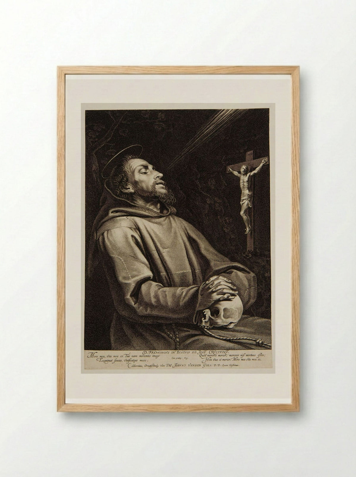 Saint Francis in Ecstasy before the Crucified Christ - Lucas Vorsterman I - Framed Print Wood