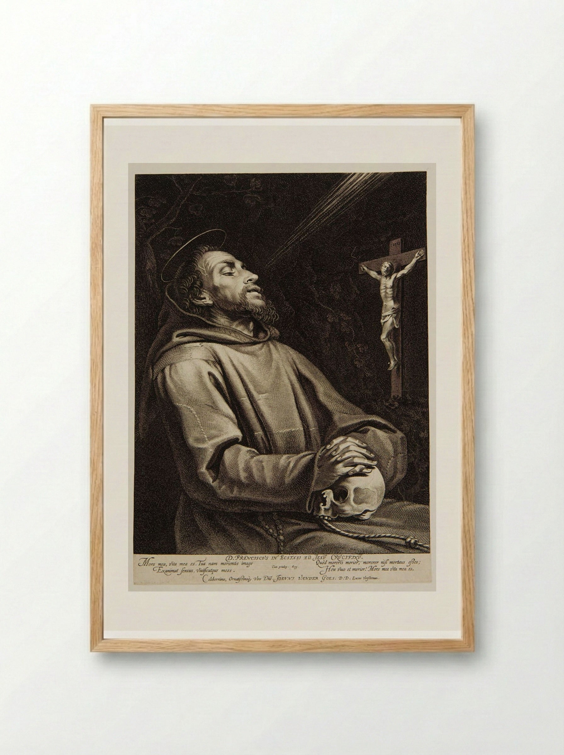 Saint Francis in Ecstasy before the Crucified Christ - Lucas Vorsterman I - Framed Print Wood