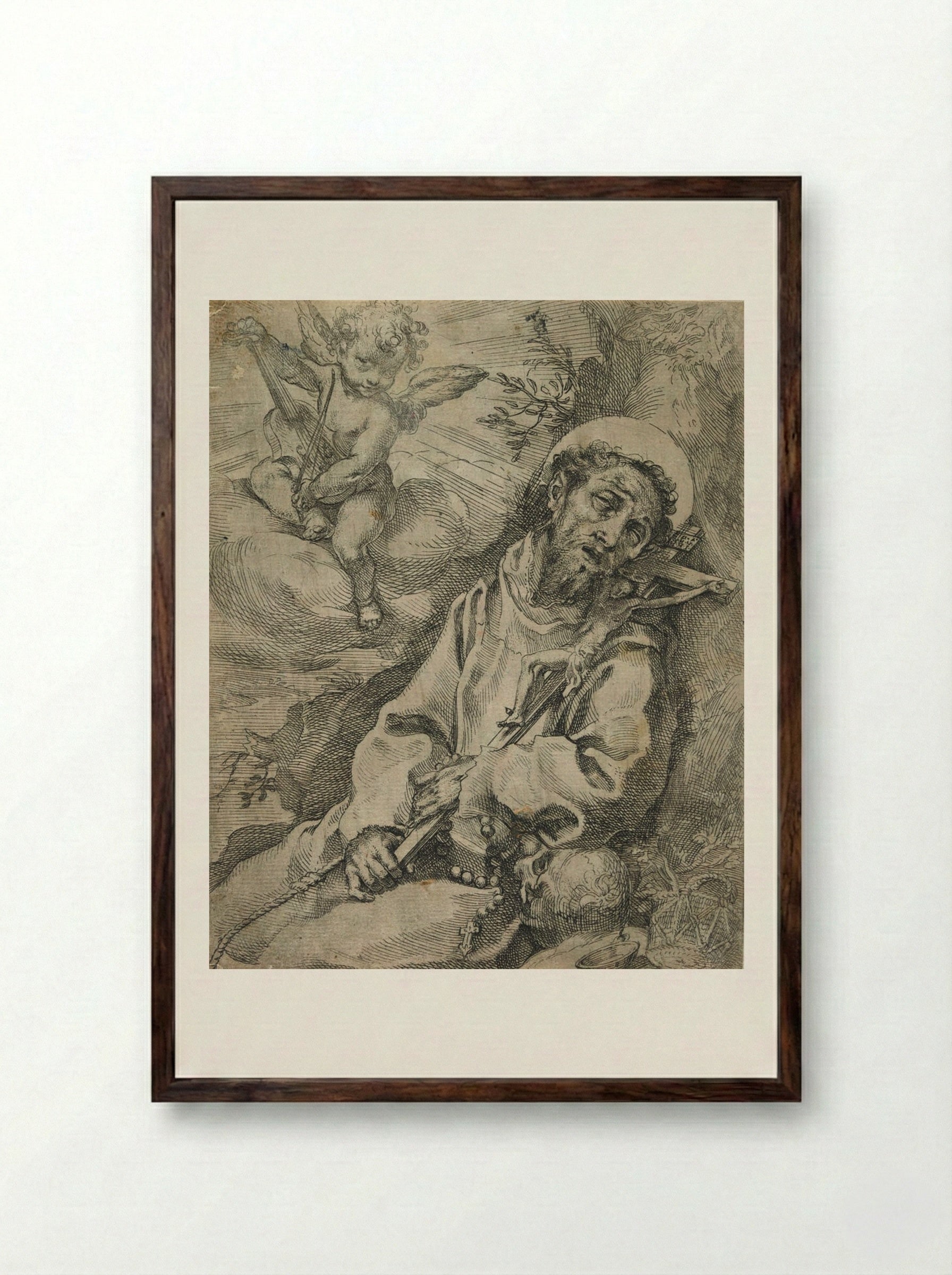 Saint Francis in Ecstasy - Francesco Vanni - Framed Print Dark Wood