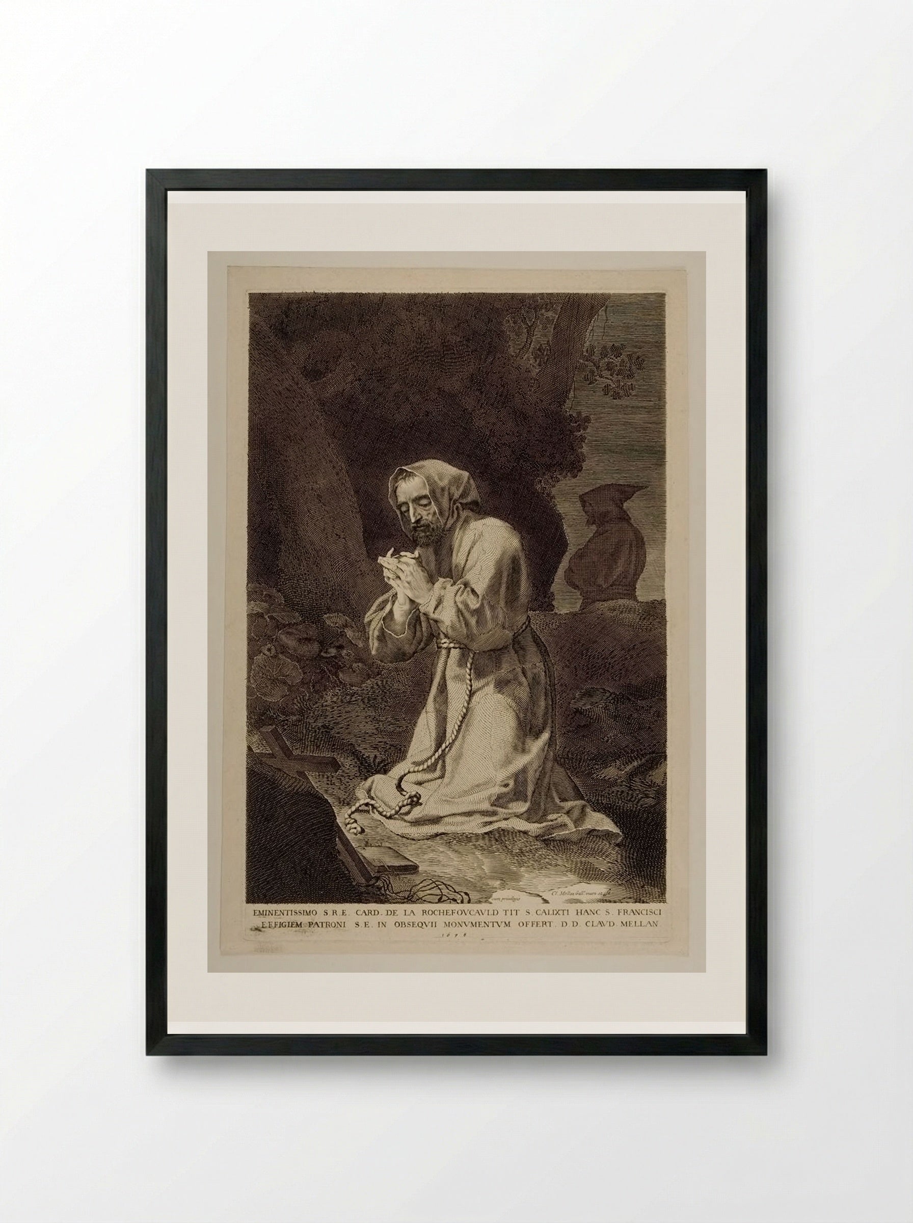 Saint Francis - Claude Mellan - Framed Print Black