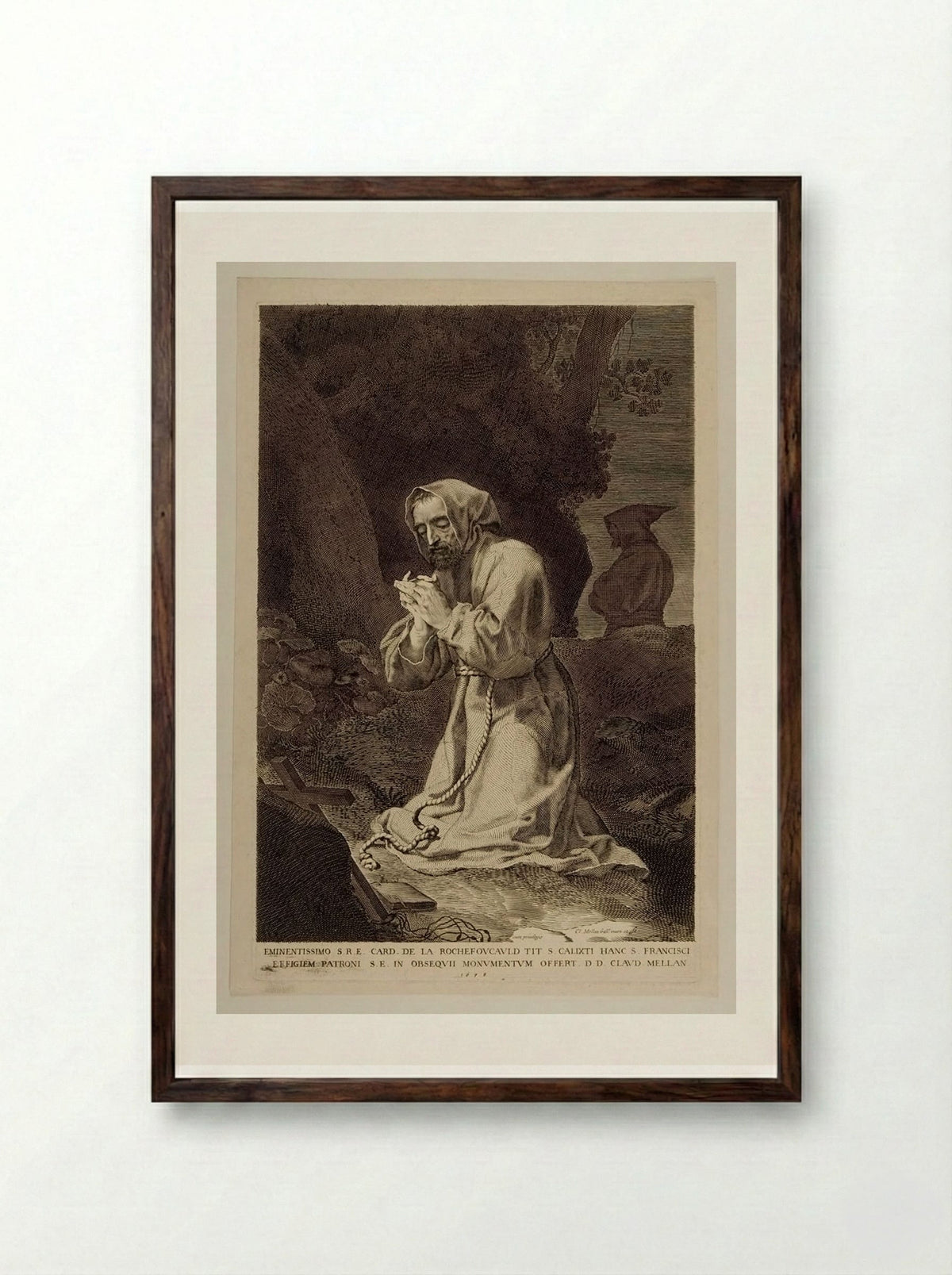 Saint Francis - Claude Mellan - Framed Print Dark Wood