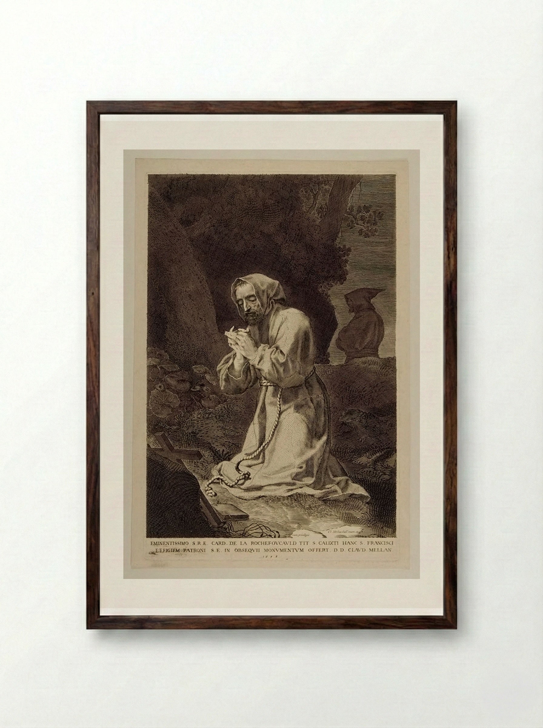 Saint Francis - Claude Mellan - Framed Print Dark Wood