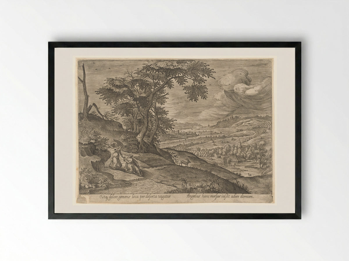 Saint Genevieve with an Angel - Philips Galle - Framed Print Black