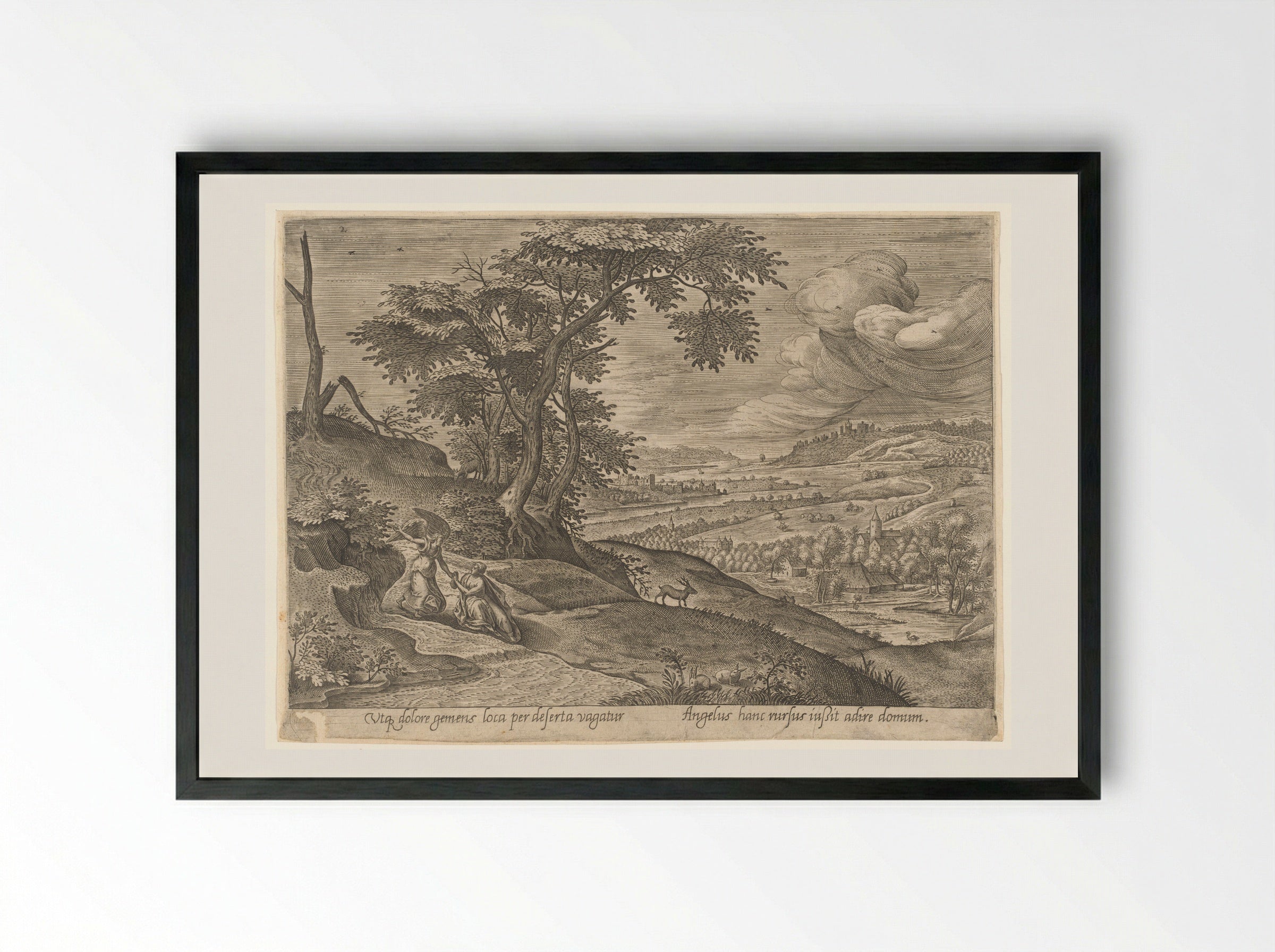 Saint Genevieve with an Angel - Philips Galle - Framed Print Black