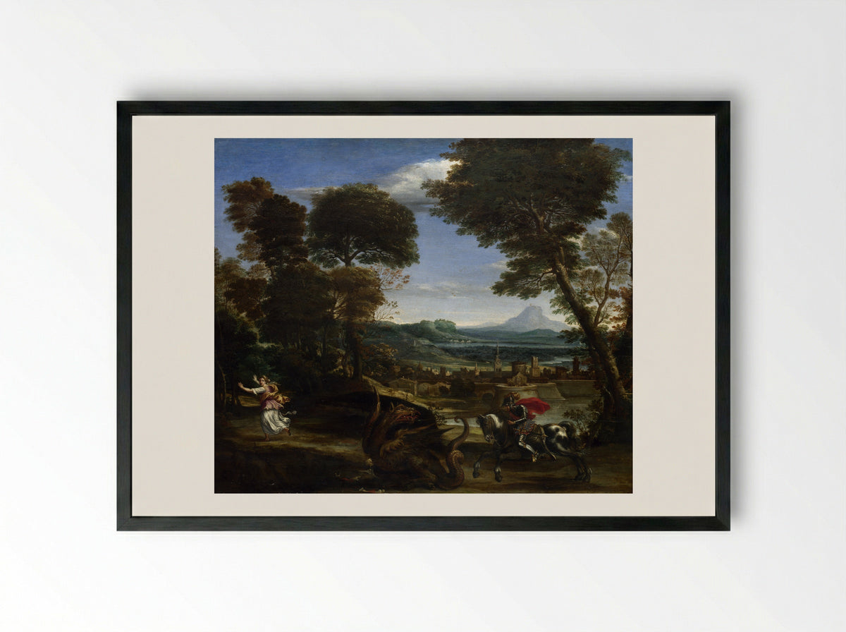 Saint George and the Dragon - Domenichino - Framed Print Black