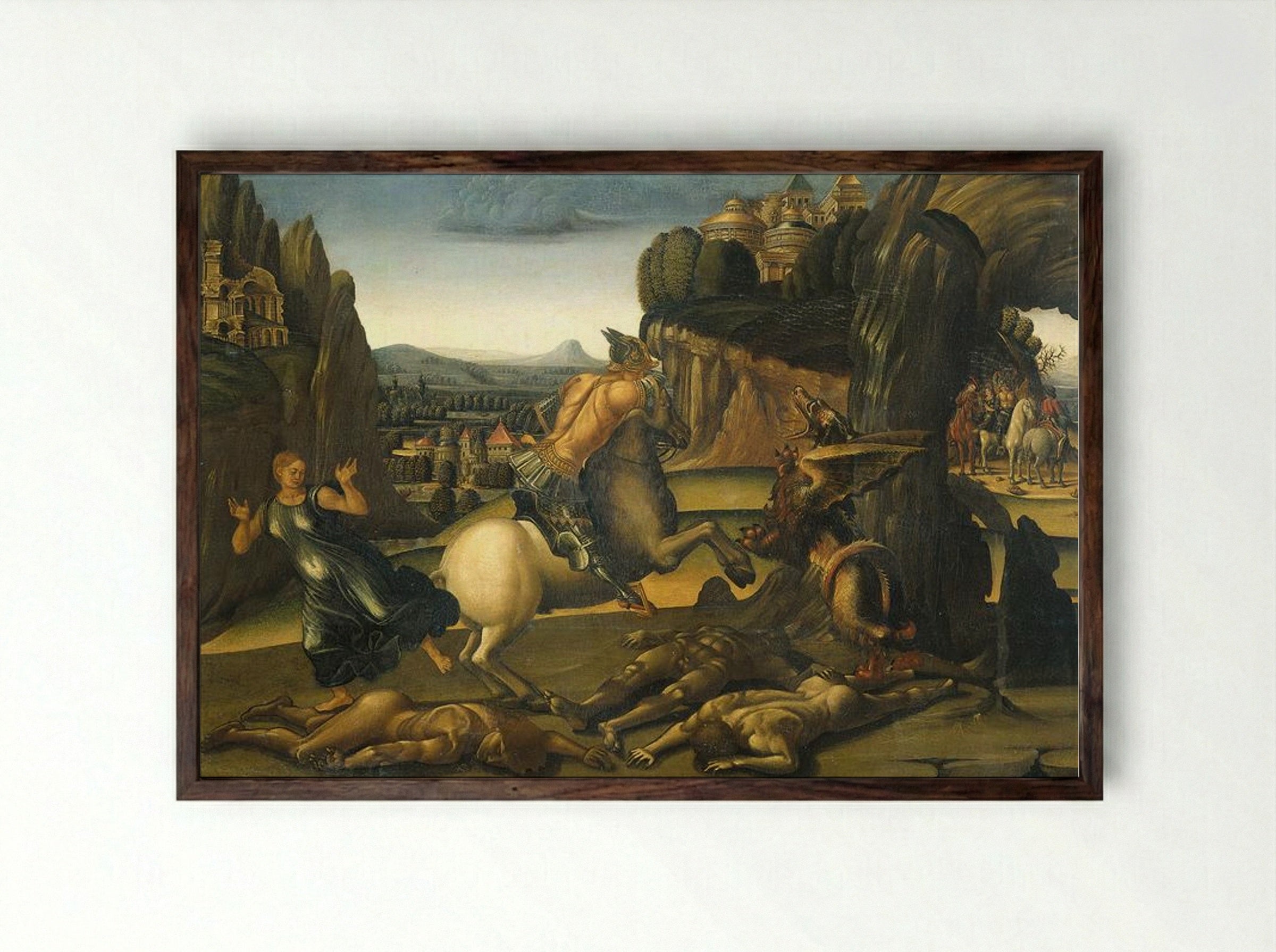 Saint George and the Dragon - Luca Signorelli - Framed Print Dark Wood