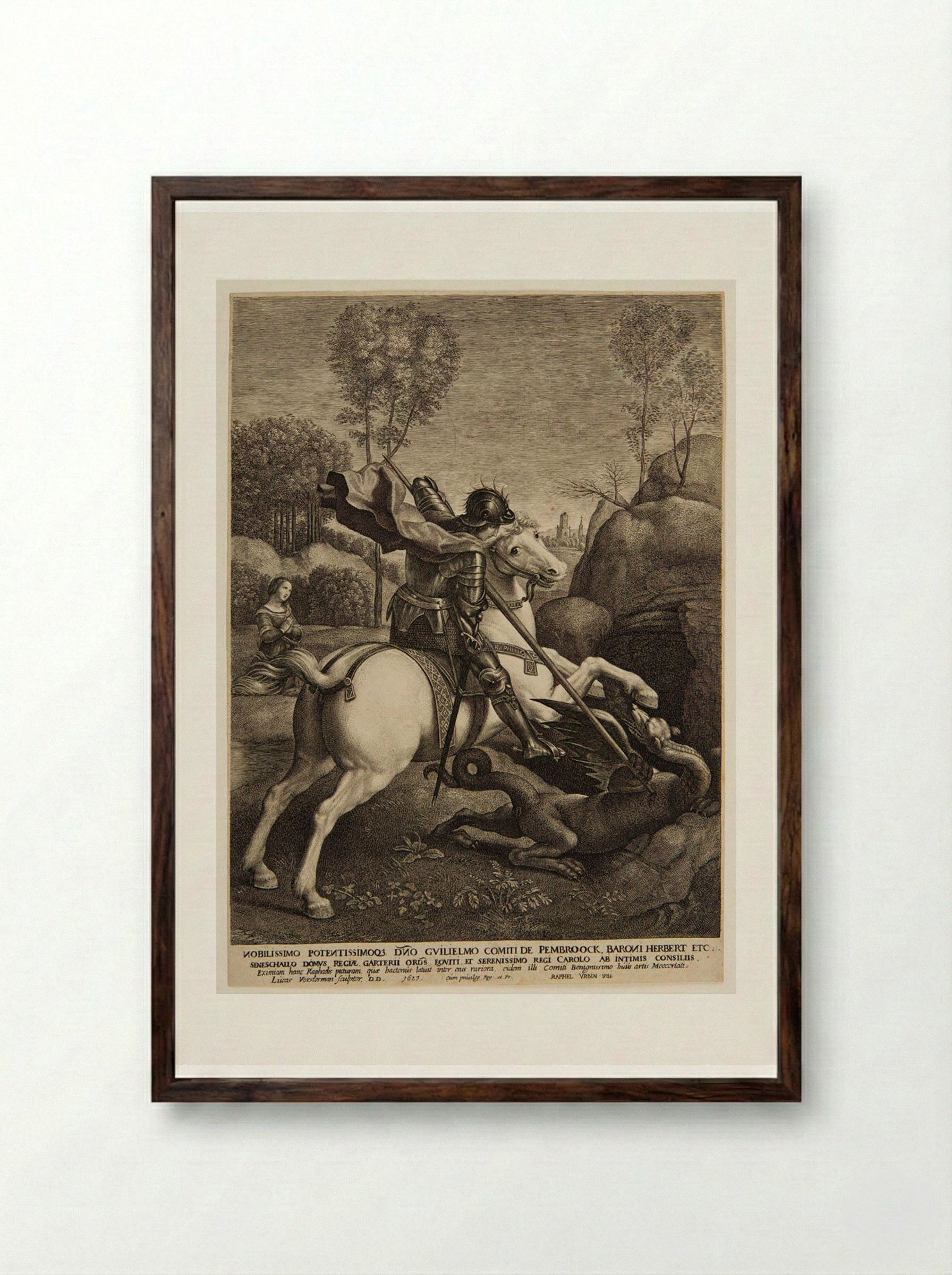 Saint George and the Dragon - Lucas Vorsterman I - Framed Print Dark Wood