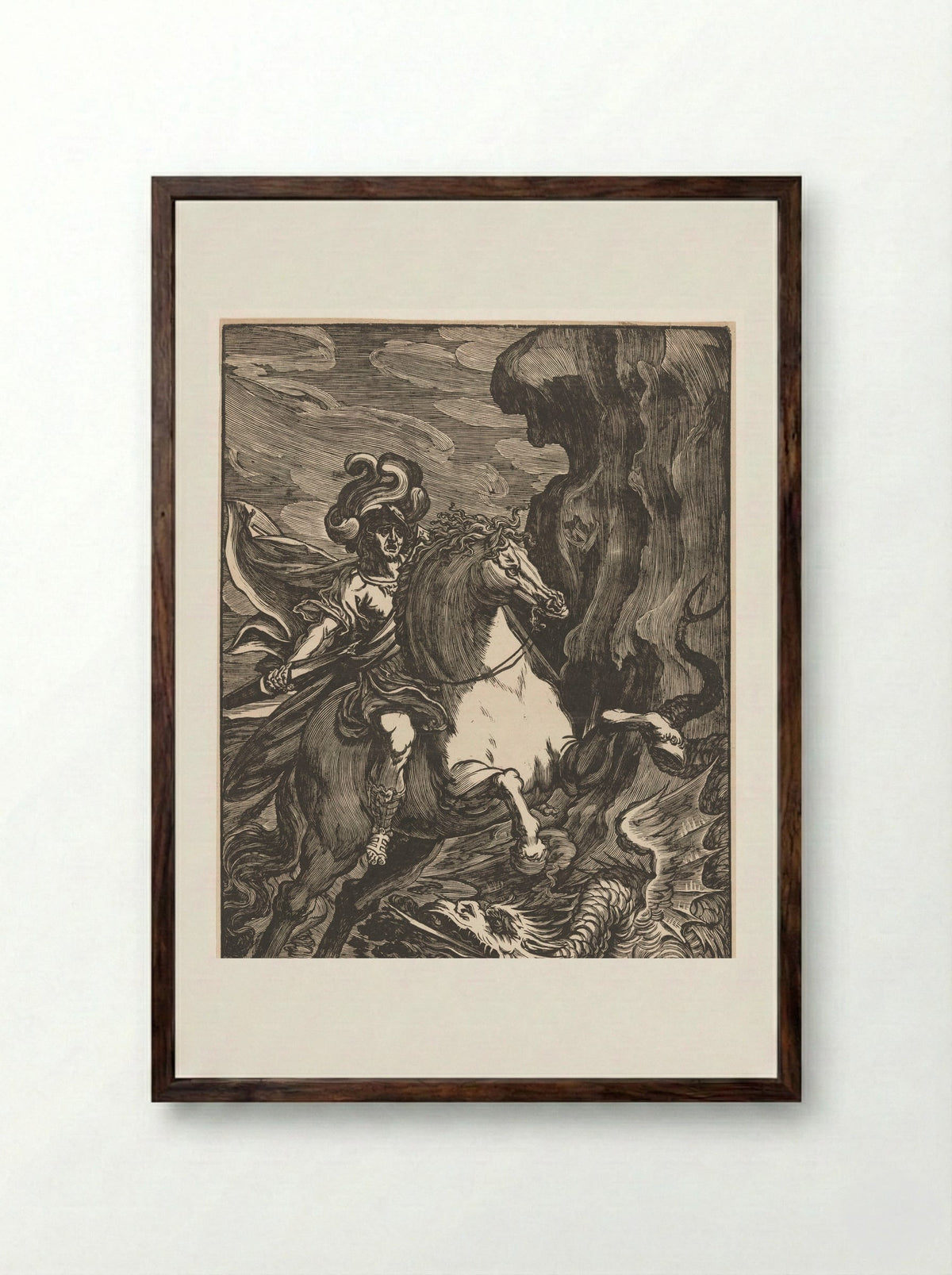 Saint George and the Dragon - Giuseppe Scolari - Framed Print Dark Wood