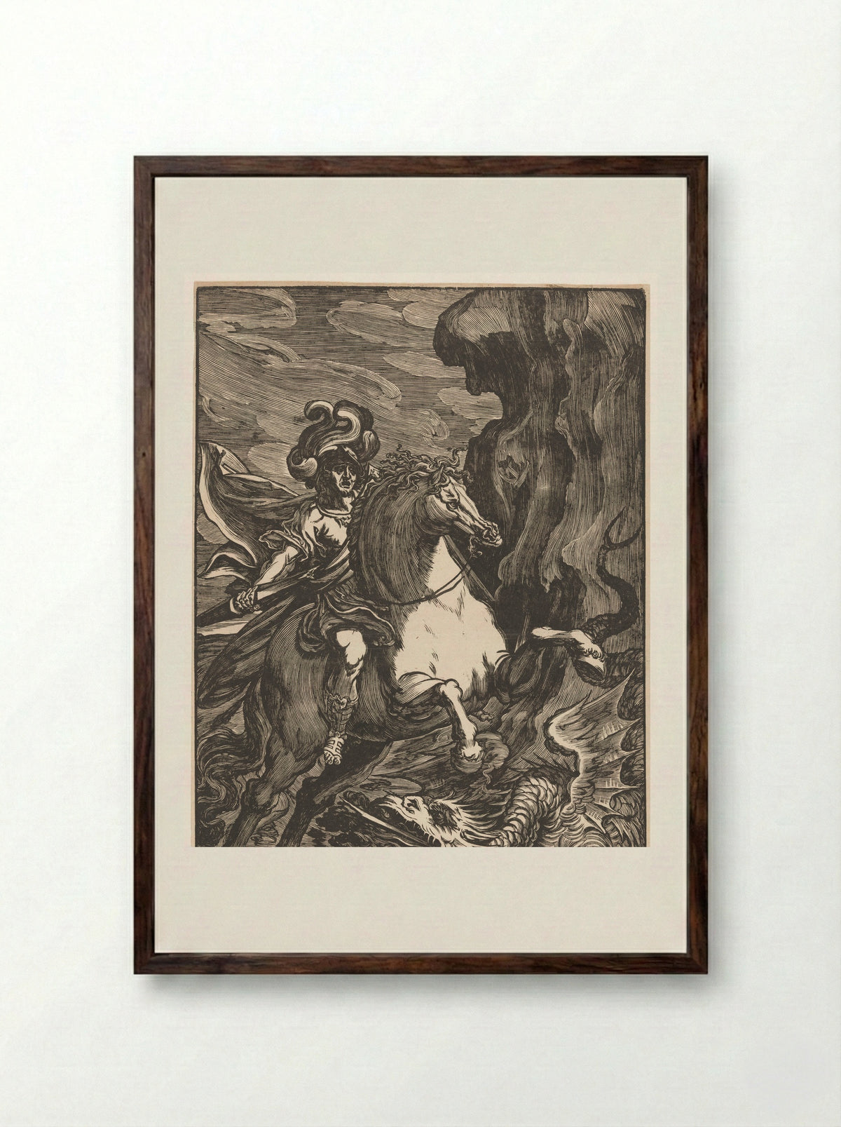 Saint George and the Dragon - Giuseppe Scolari - Framed Print Dark Wood