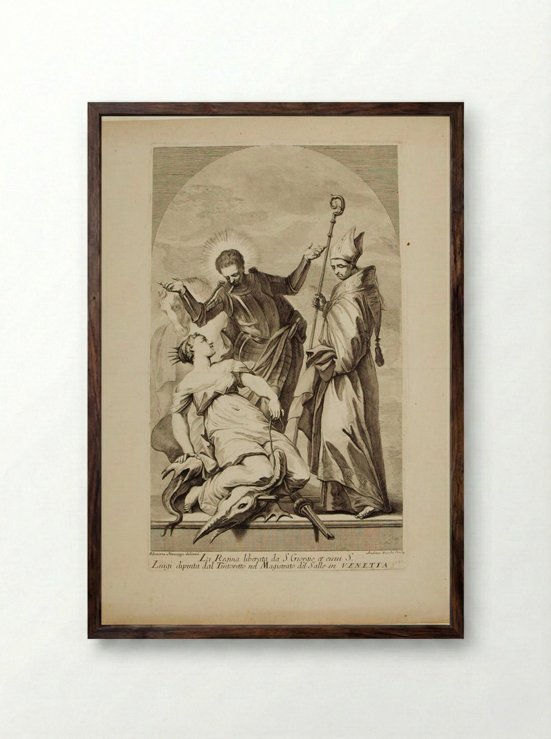 Saint George and the Princess, and Saint Louis - Andrea Zucchi - Framed Print Dark Wood