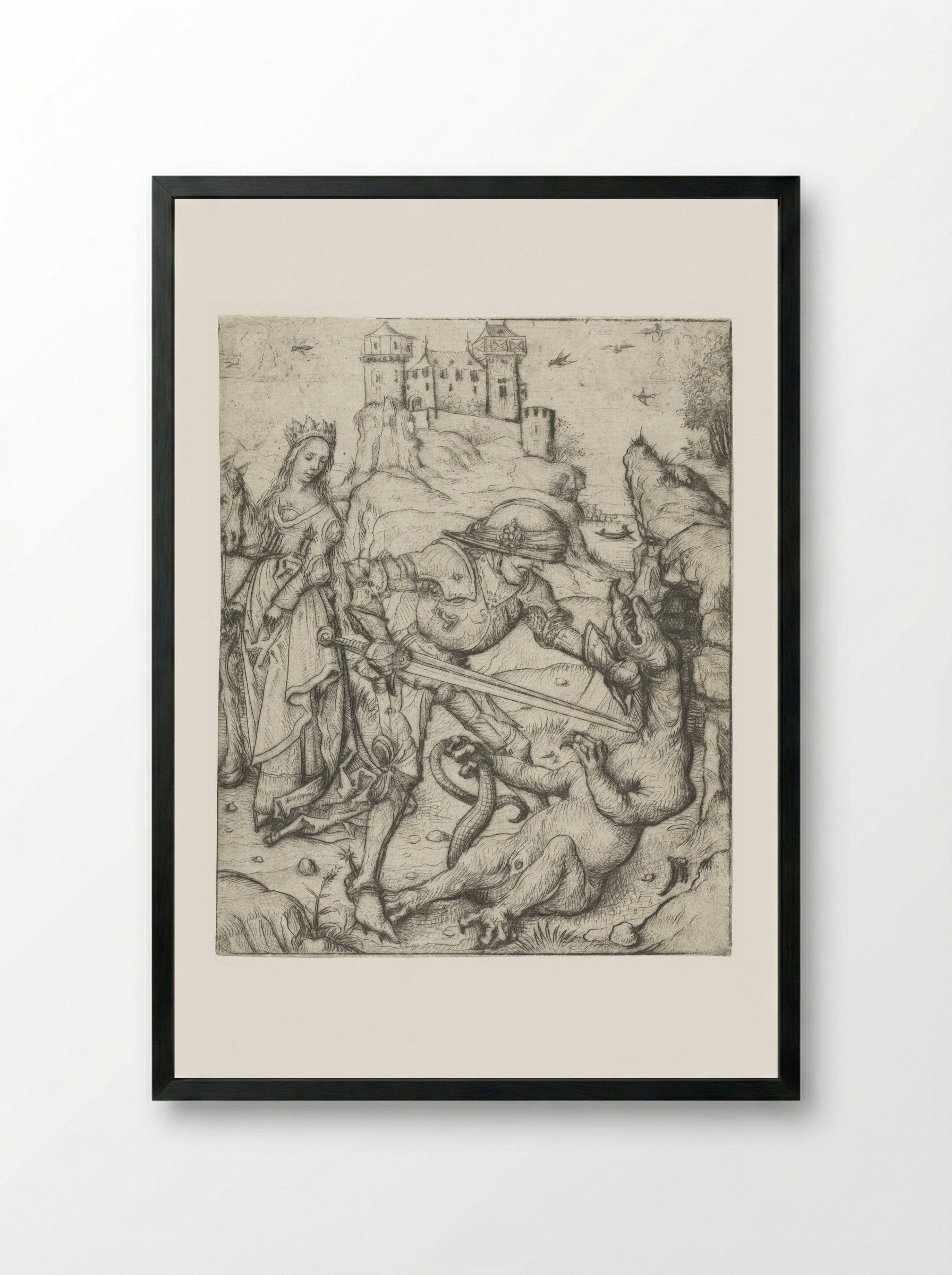 Saint George on Foot - Master of the Amsterdam Cabinet - Framed Print Black