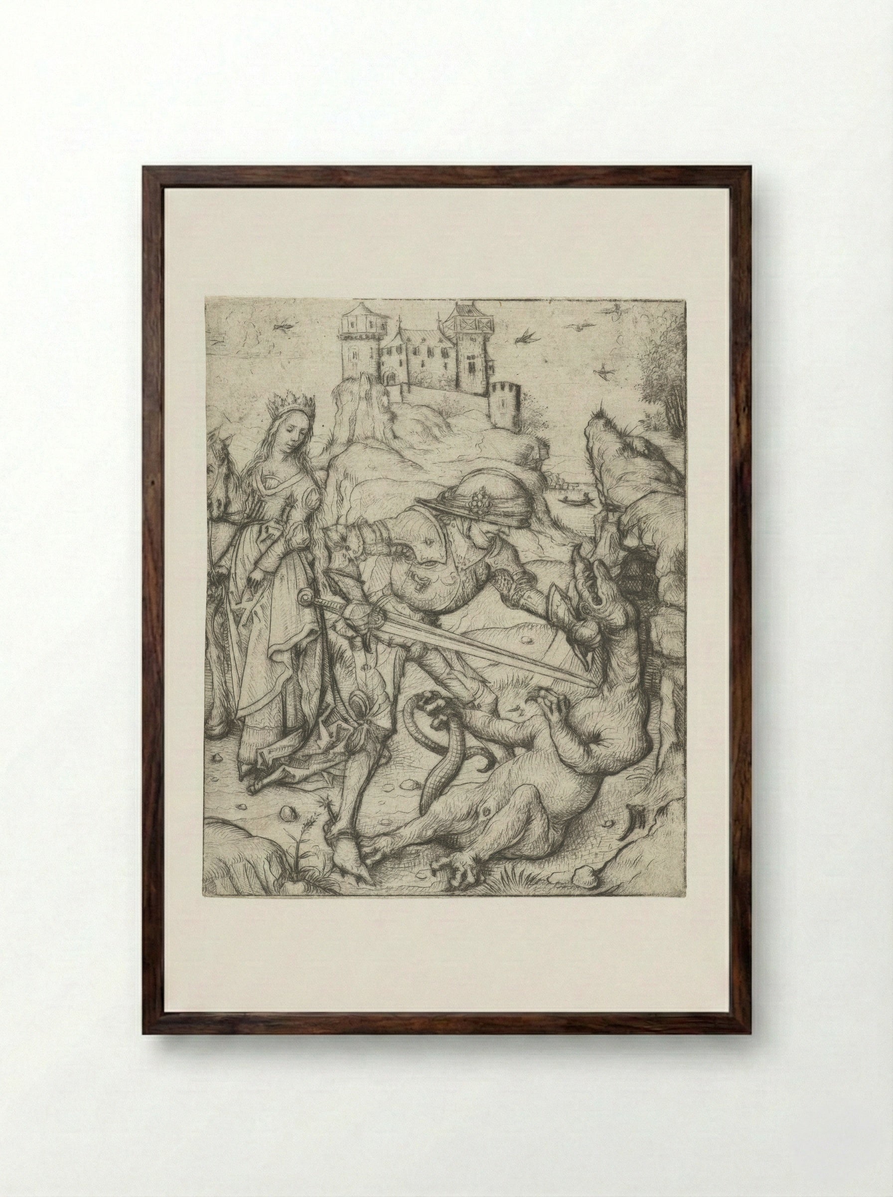 Saint George on Foot - Master of the Amsterdam Cabinet - Framed Print Dark Wood