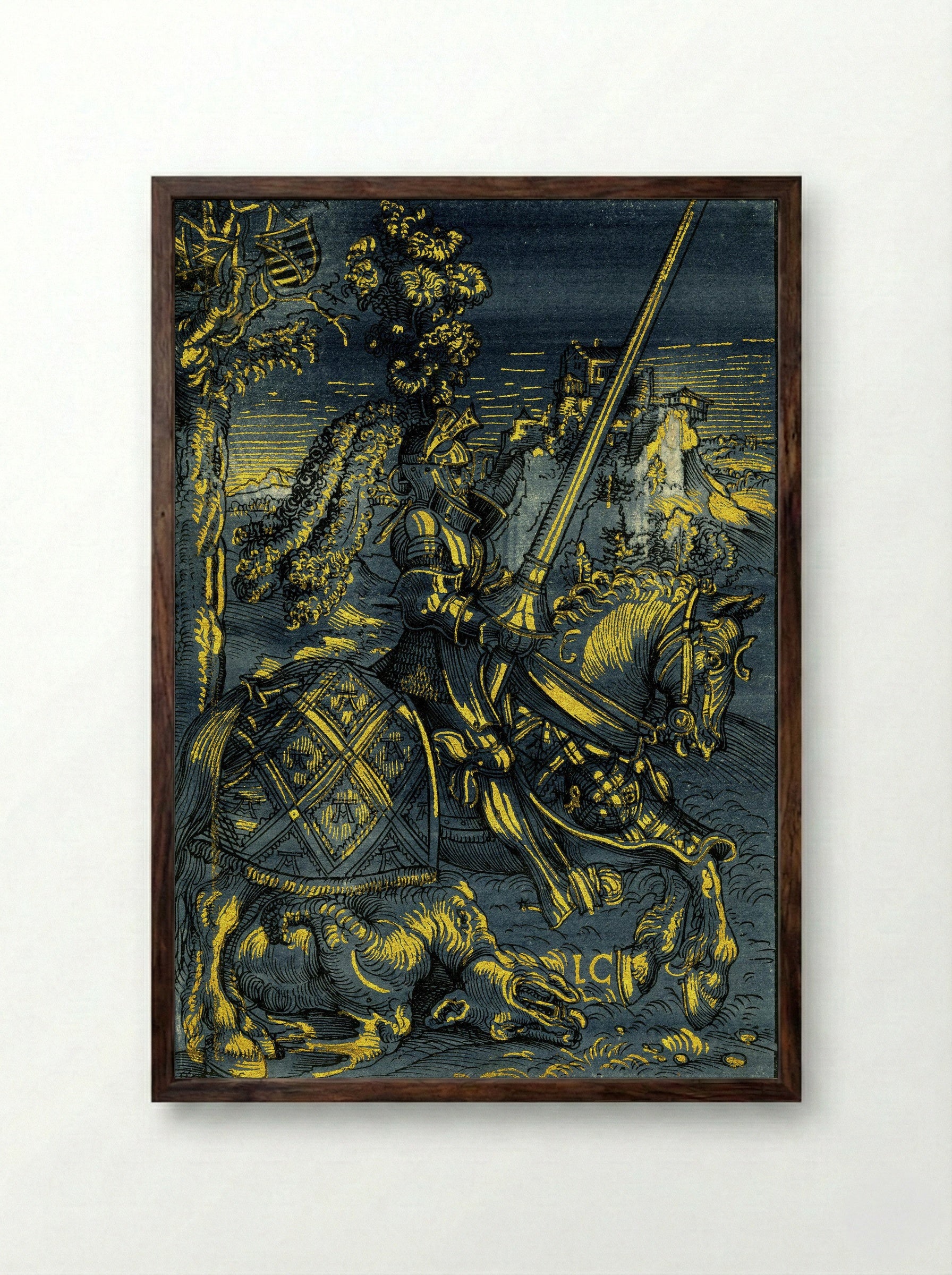 Saint George on Horseback - Lucas Cranach the Elder - Framed Print Dark Wood
