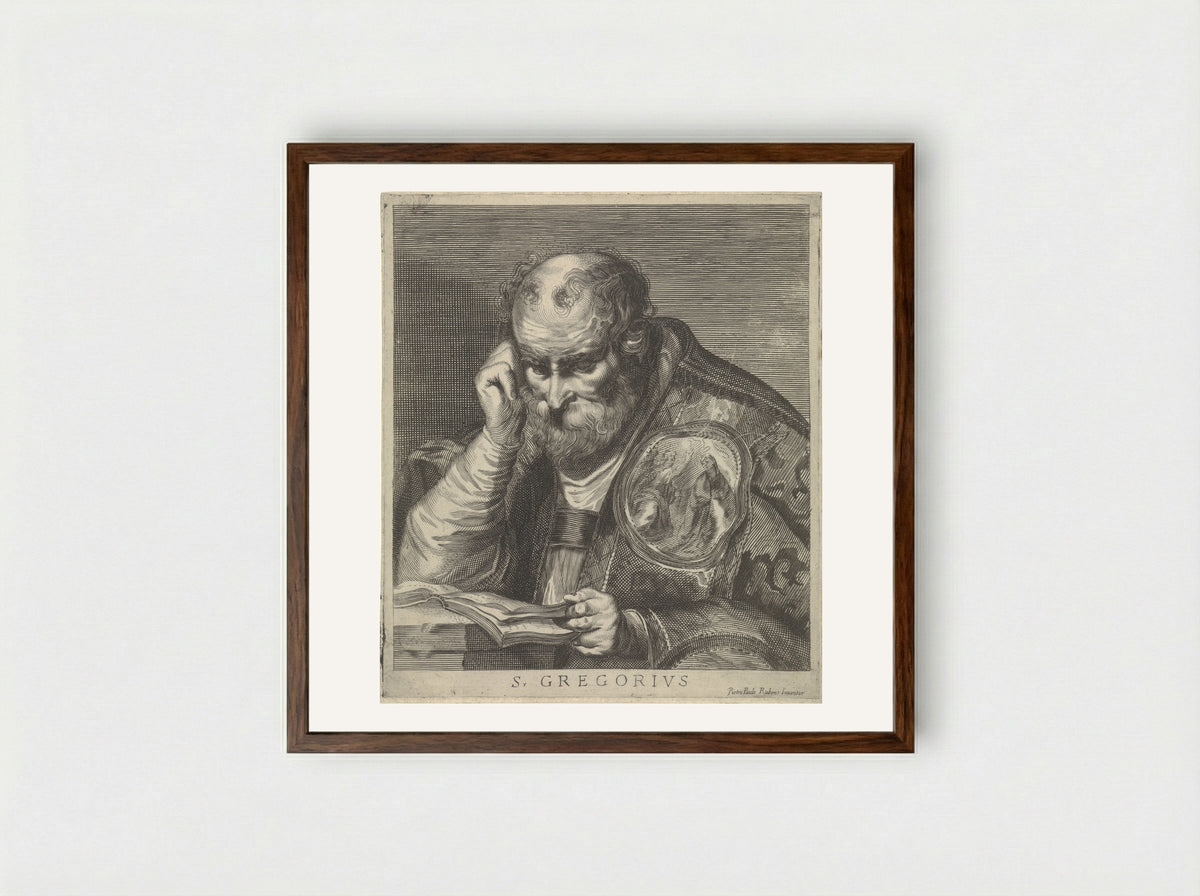 Saint Gregory Reading - Theodorus van Kessel - Framed Print Dark Wood