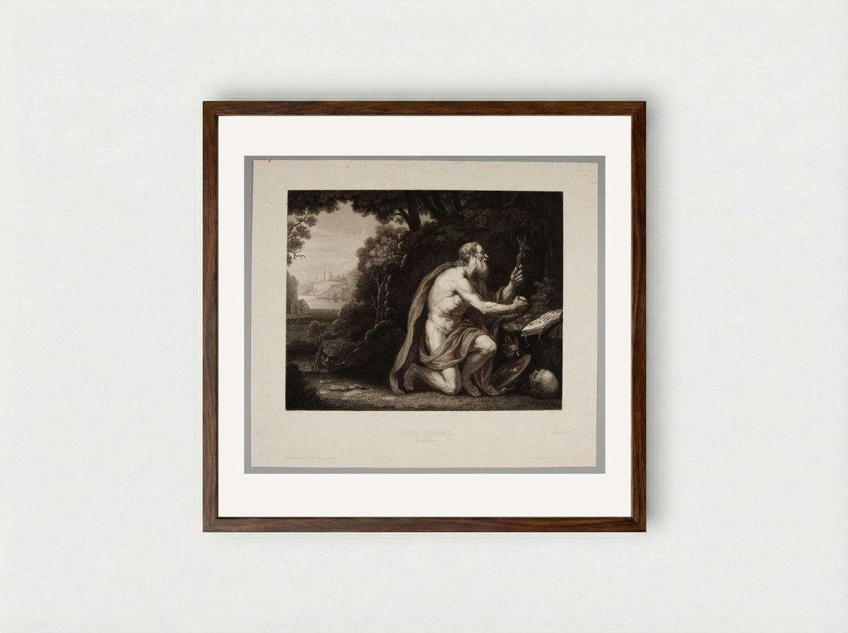 Saint Jerome (After Domenichino) - Jean Marie Leroux - Framed Print Dark Wood