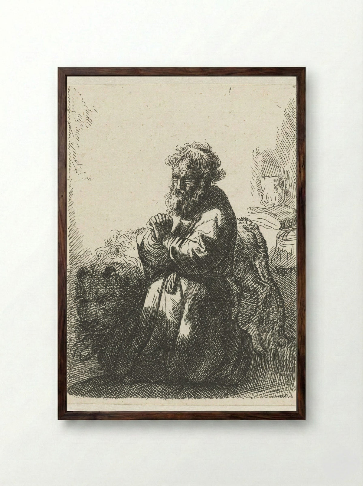 Saint Jerome Kneeling in Prayer - Willem van der Vliet - Framed Print Dark Wood
