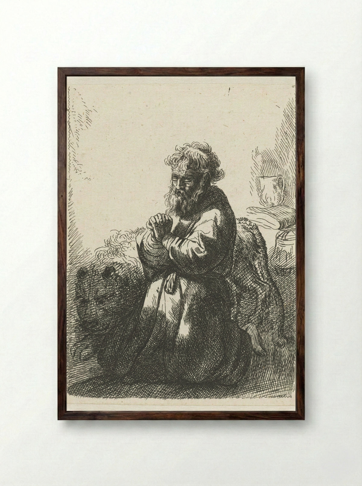 Saint Jerome Kneeling in Prayer - Willem van der Vliet - Framed Print Dark Wood