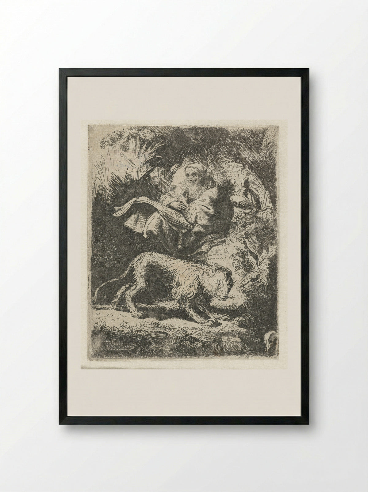 Saint Jerome Reading in the Wilderness - Joseph-Alexandre Le Campion - Framed Print Black