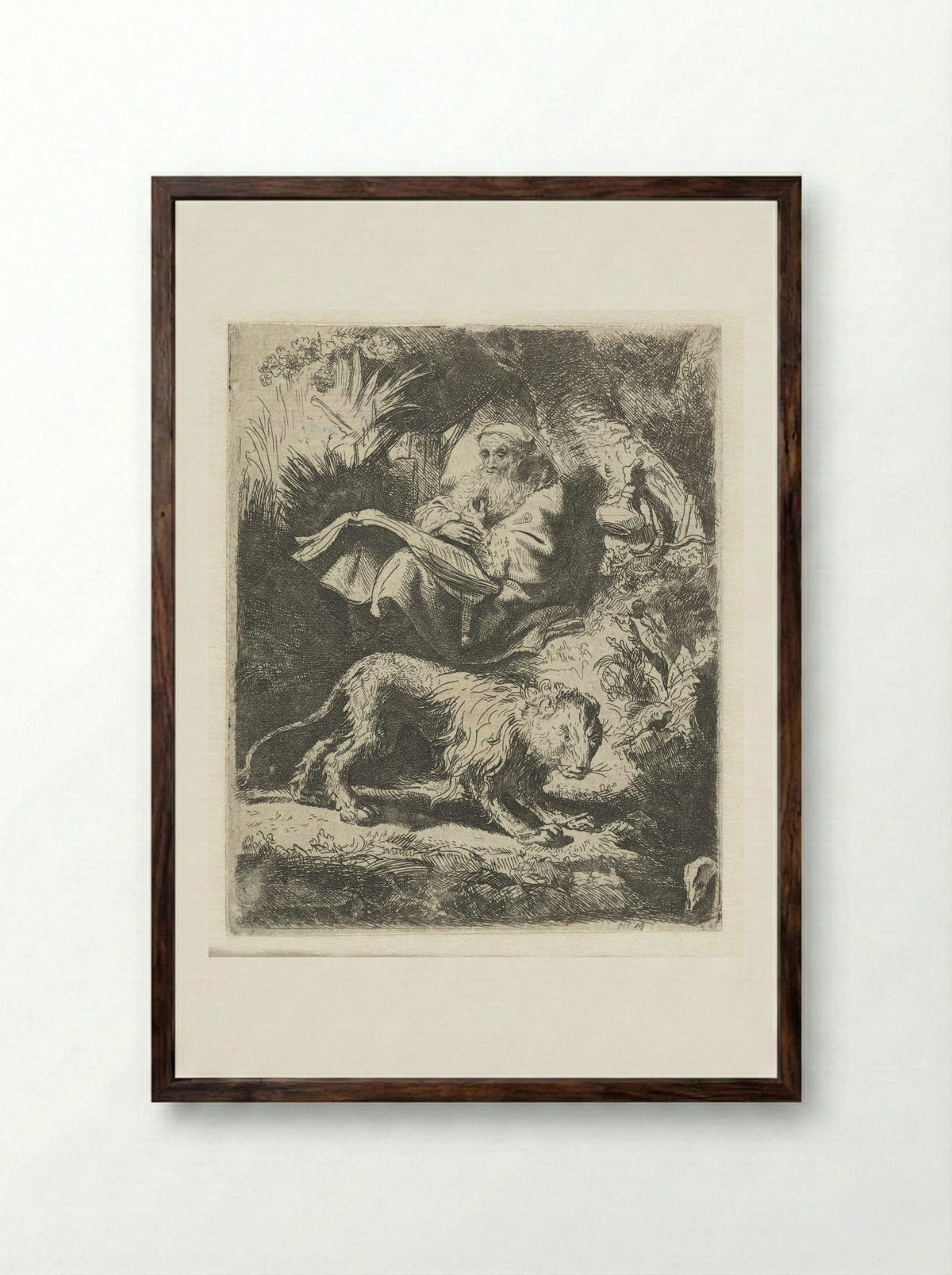 Saint Jerome Reading in the Wilderness - Joseph-Alexandre Le Campion - Framed Print Dark Wood