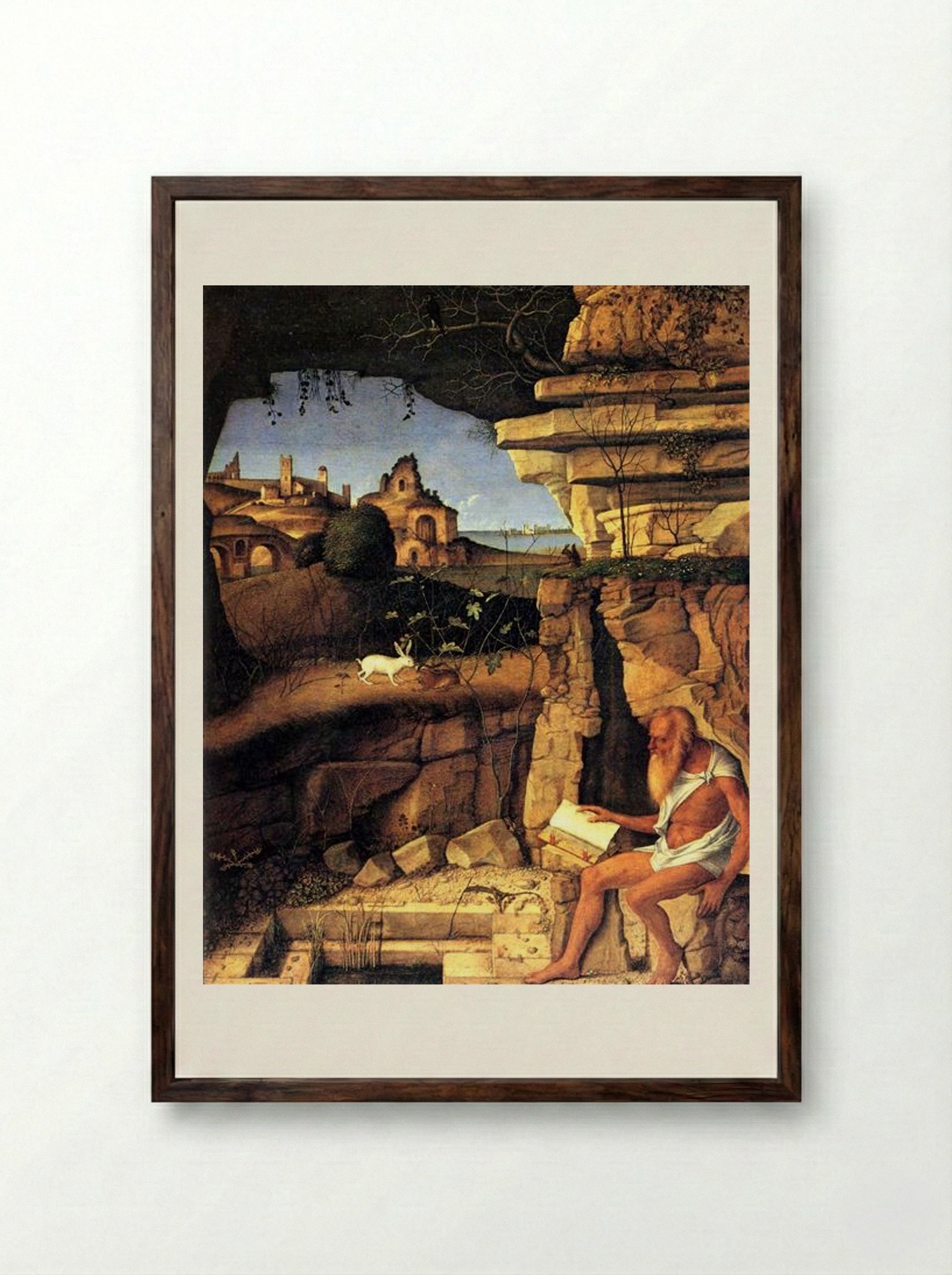 Saint Jerome Reading - Giovanni Bellini - Framed Print Dark Wood