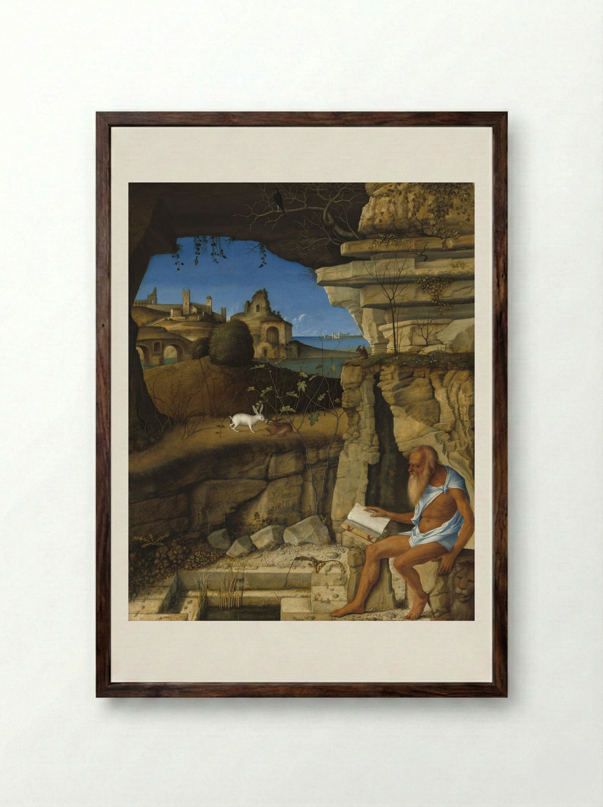 Saint Jerome Reading - Giovanni Bellini - Framed Print Dark Wood