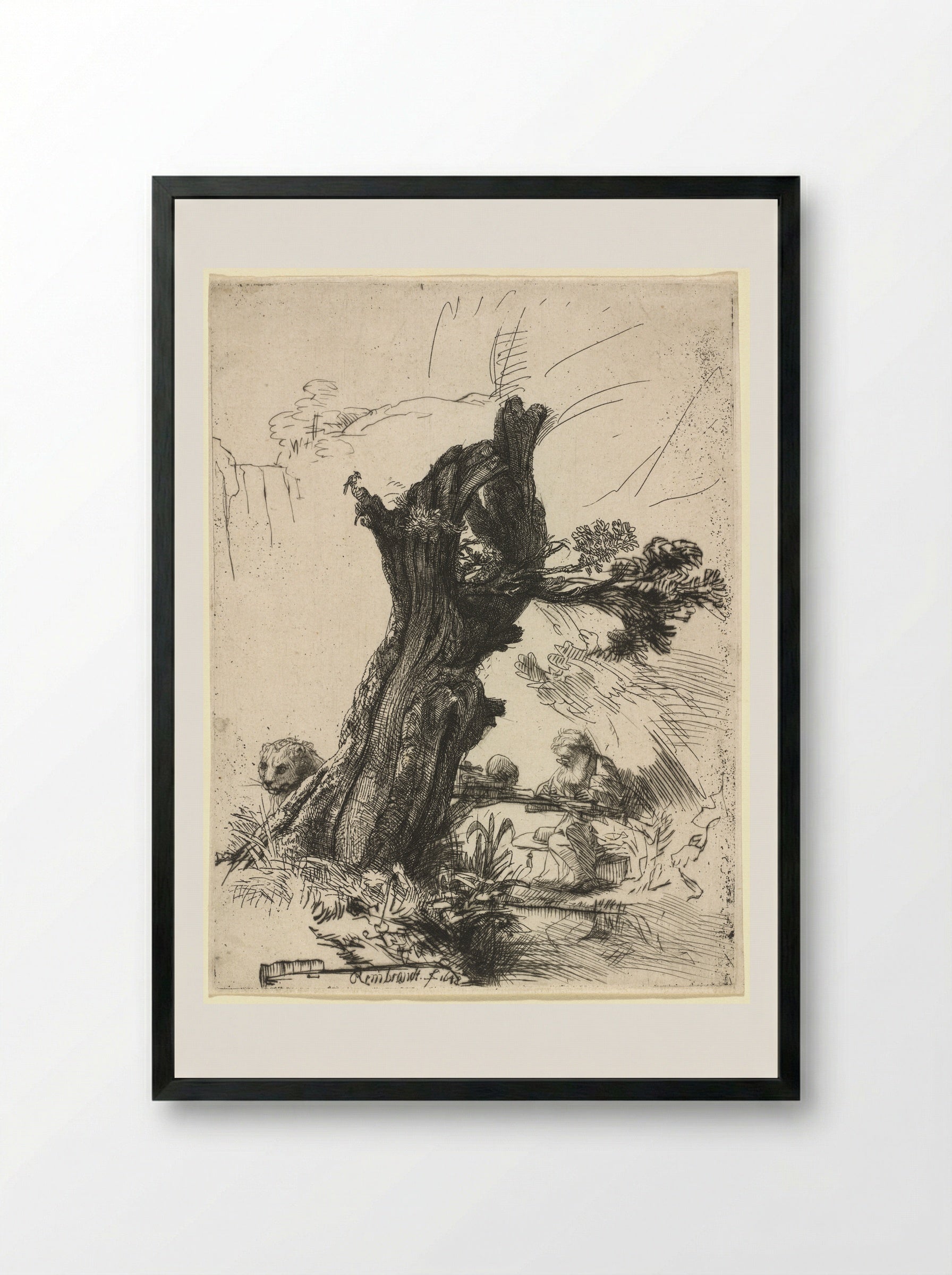 Saint Jerome beside a Pollard Willow - Rembrandt Harmensz. van Rijn - Framed Print Black