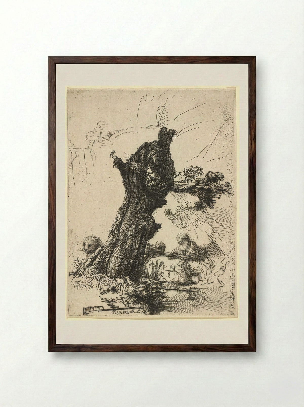 Saint Jerome beside a Pollard Willow - Rembrandt Harmensz. van Rijn - Framed Print Dark Wood