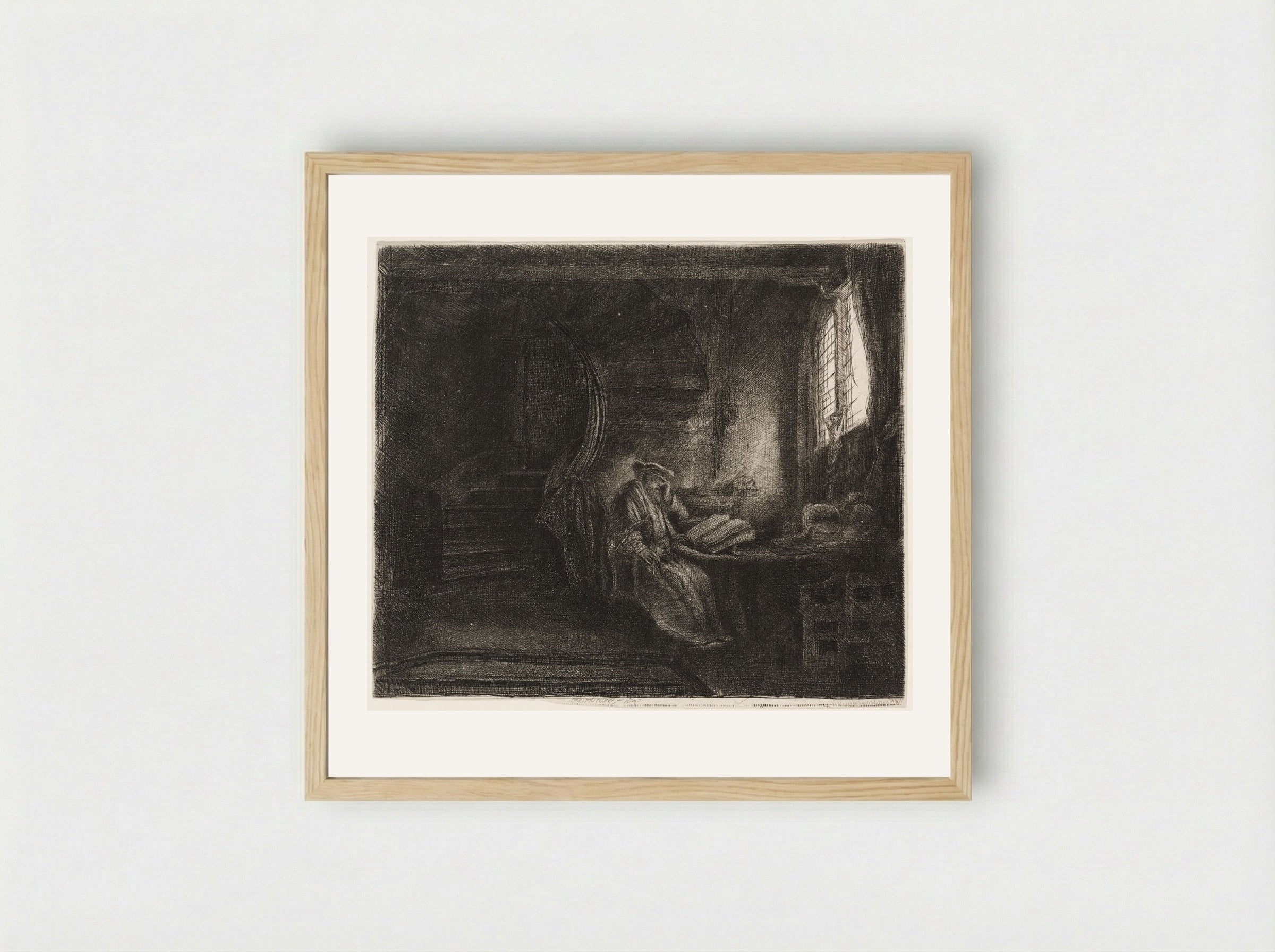 Saint Jerome in a Dark Chamber - Rembrandt Harmensz. van Rijn - Framed Print Wood