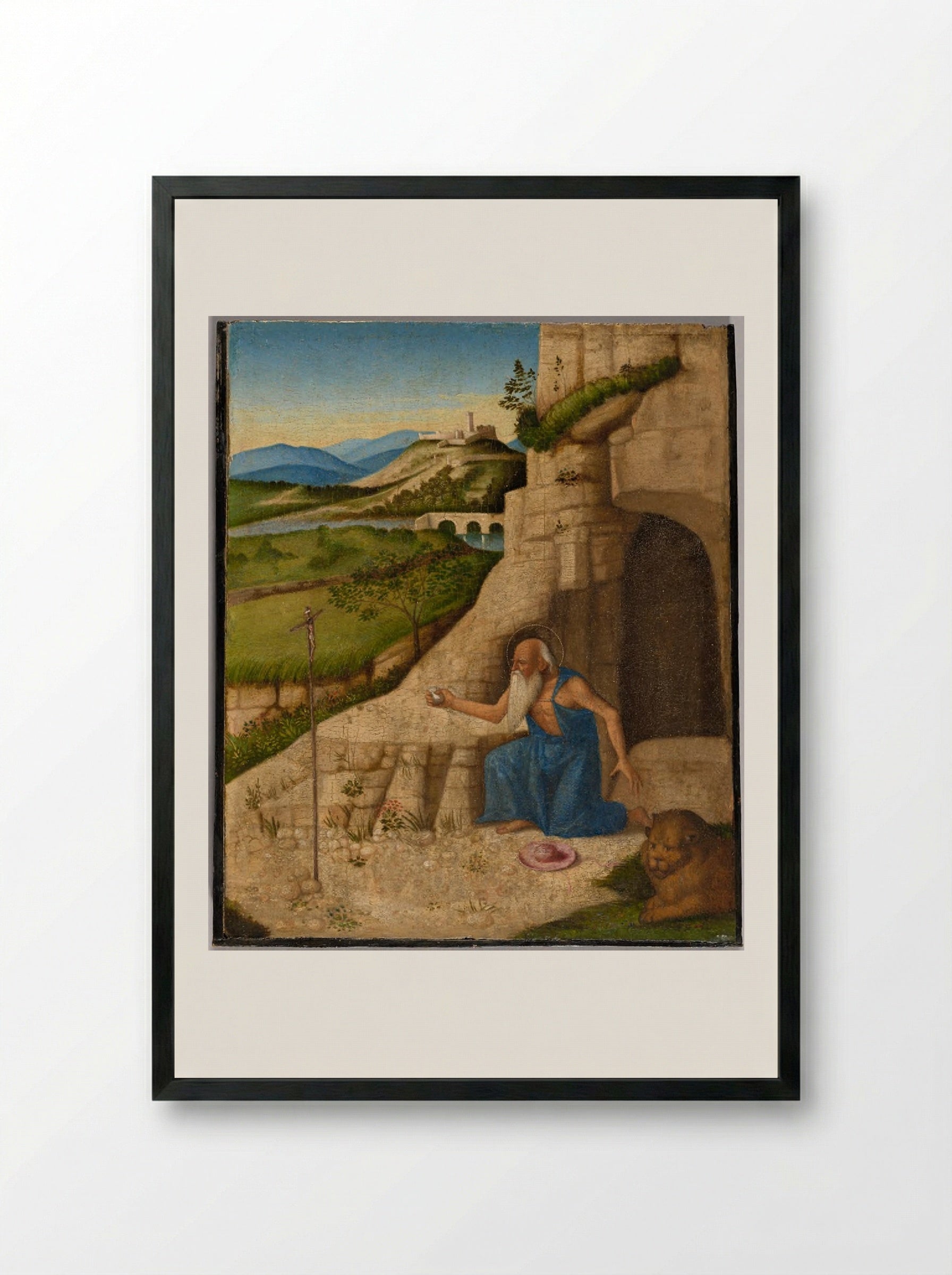 Saint Jerome in a Landscape - Vincenzo di Biagio Catena - Framed Print Black