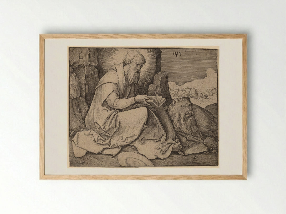Saint Jerome in a Landscape - Lucas van Leyden - Framed Print Wood