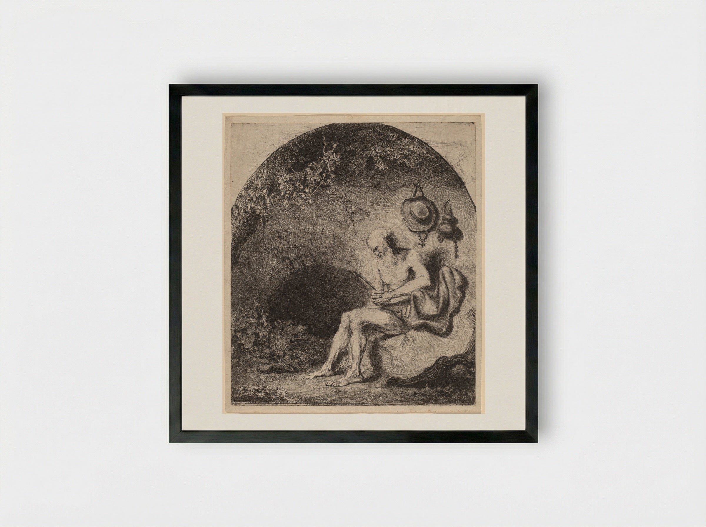 Saint Jerome in the Cave - Ferdinand Bol - Framed Print Black