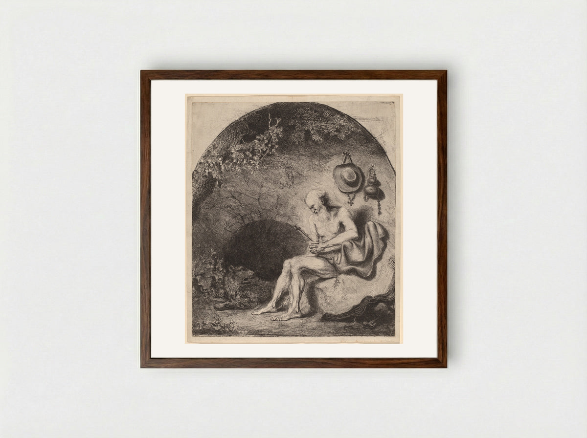 Saint Jerome in the Cave - Ferdinand Bol - Framed Print Dark Wood