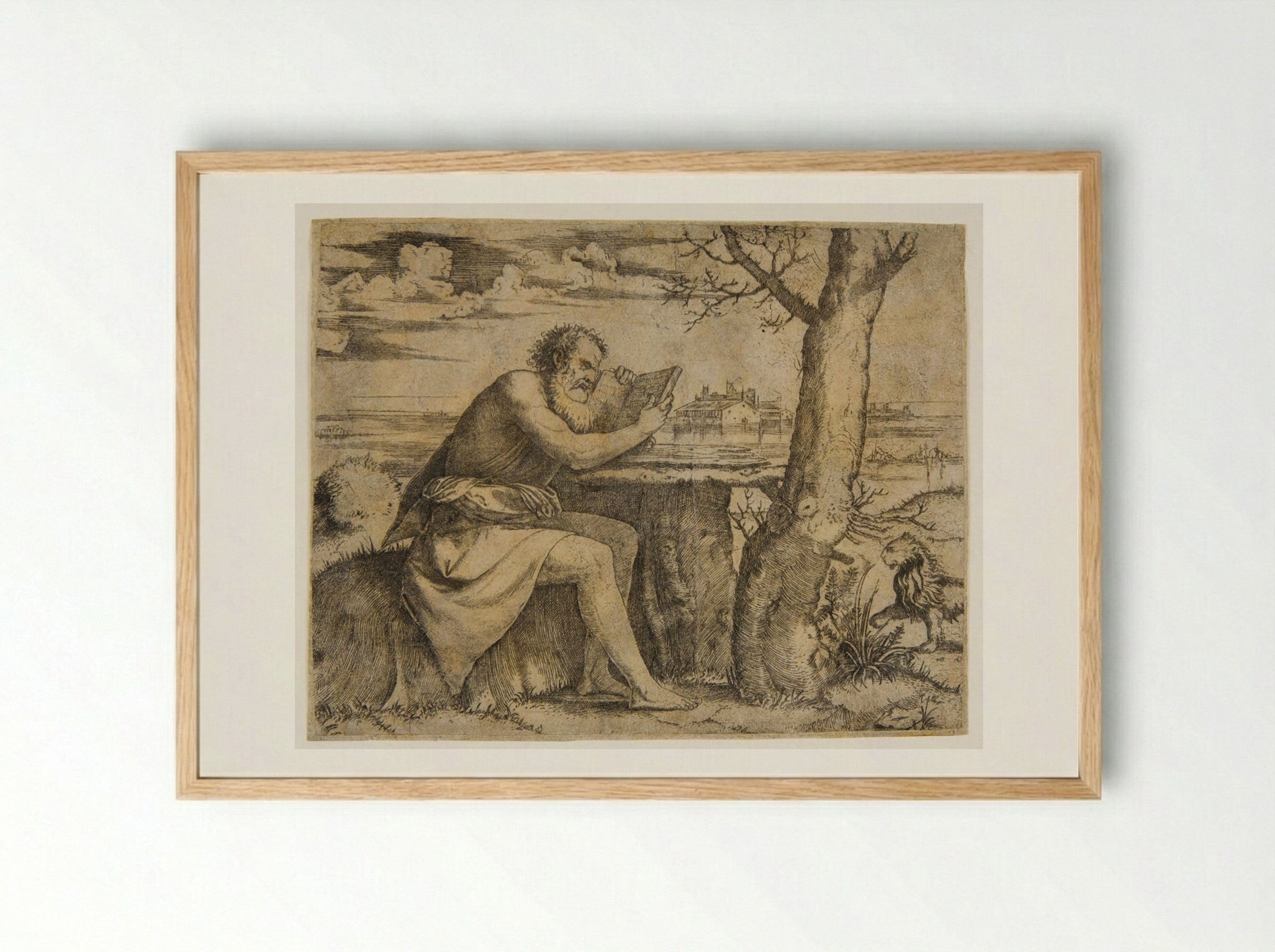 Saint Jerome in the Desert - Marcantonio Raimondi - Framed Print Wood