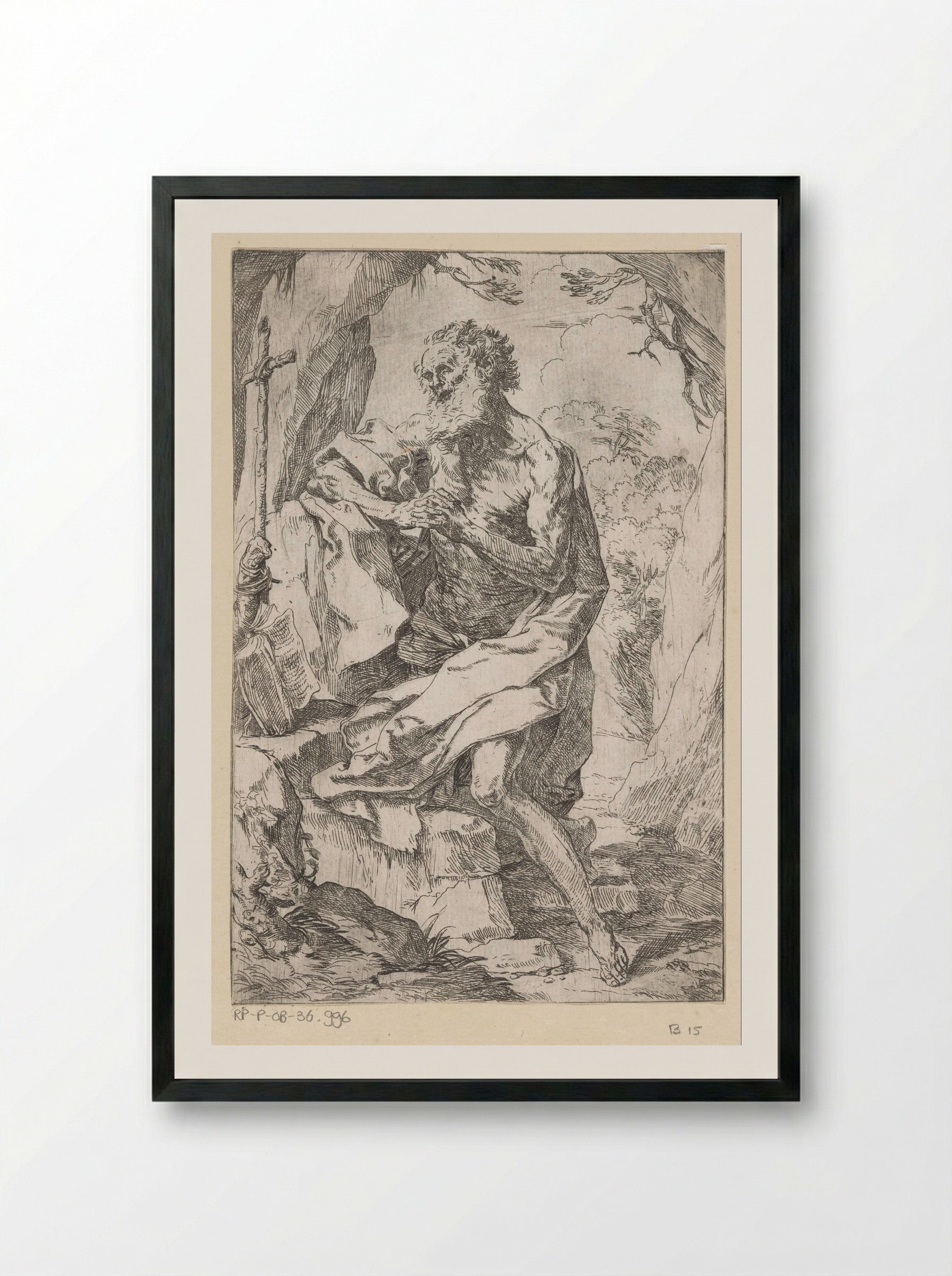 Saint Jerome in the Wilderness - Guido Reni - Framed Print Black