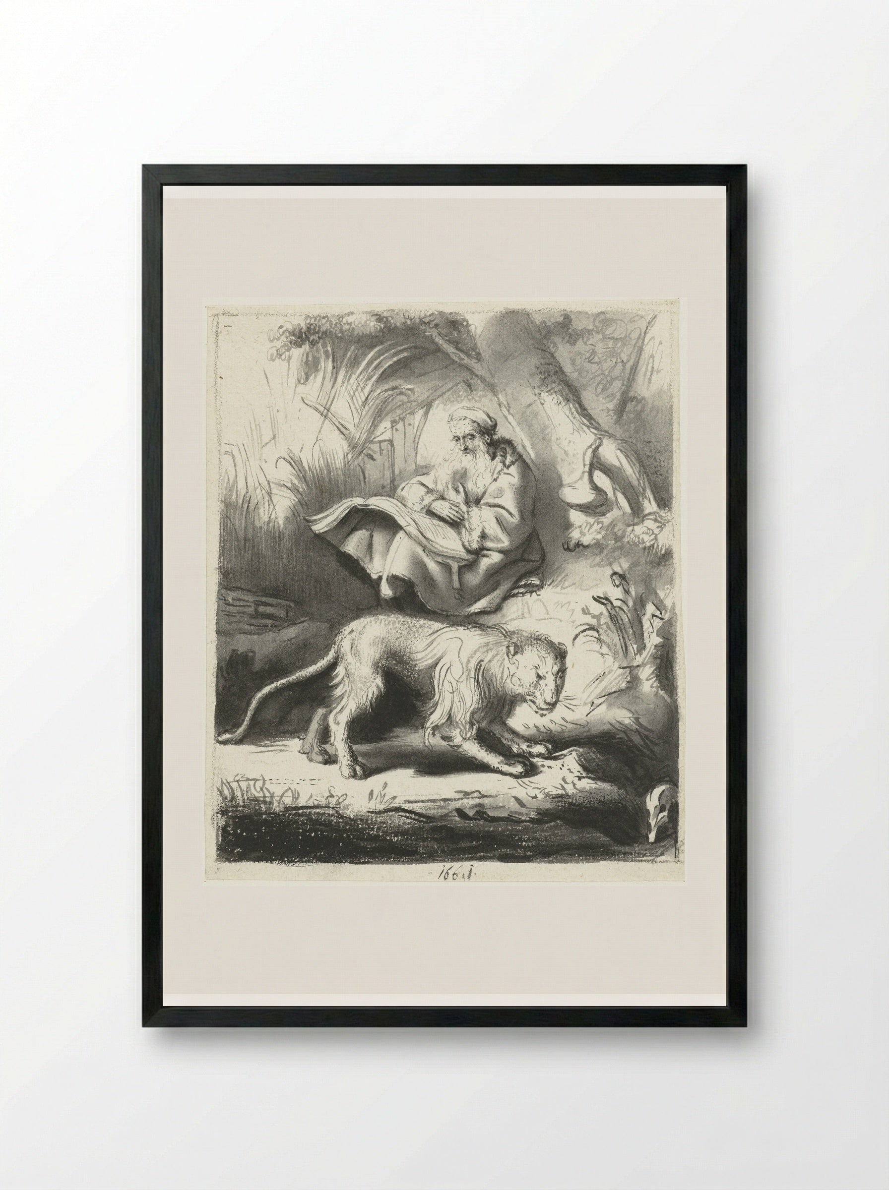 Saint Jerome in the Wilderness - Moses ter Borch - Framed Print Black