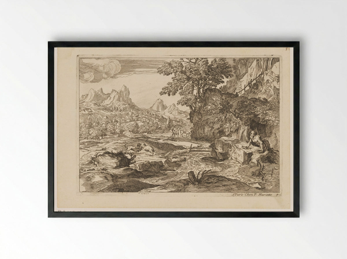 Saint Jerome in the Wilderness - Tiziano Vecelli - Framed Print Black