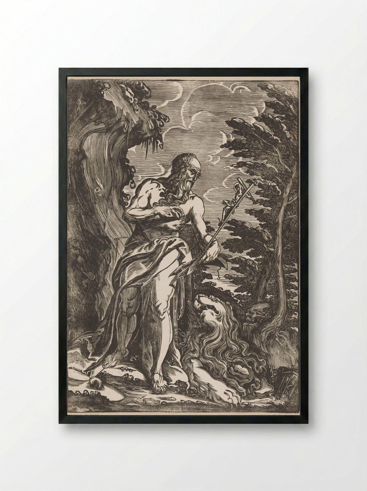 Saint Jerome in the Wilderness - Giuseppe Scolari - Framed Print Black