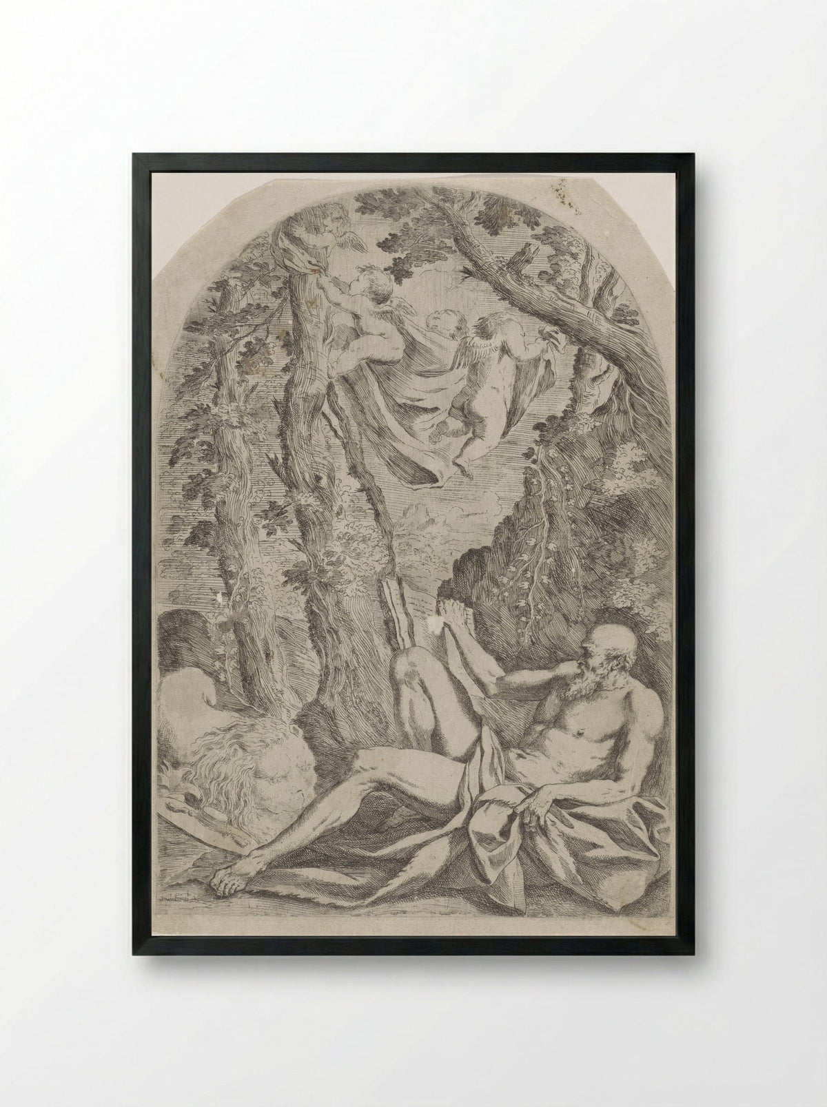 Saint Jerome in the Wilderness - Francesco Amato - Framed Print Black