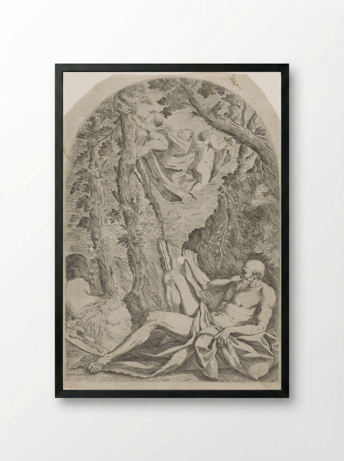 Saint Jerome in the Wilderness - Francesco Amato - Framed Print Black