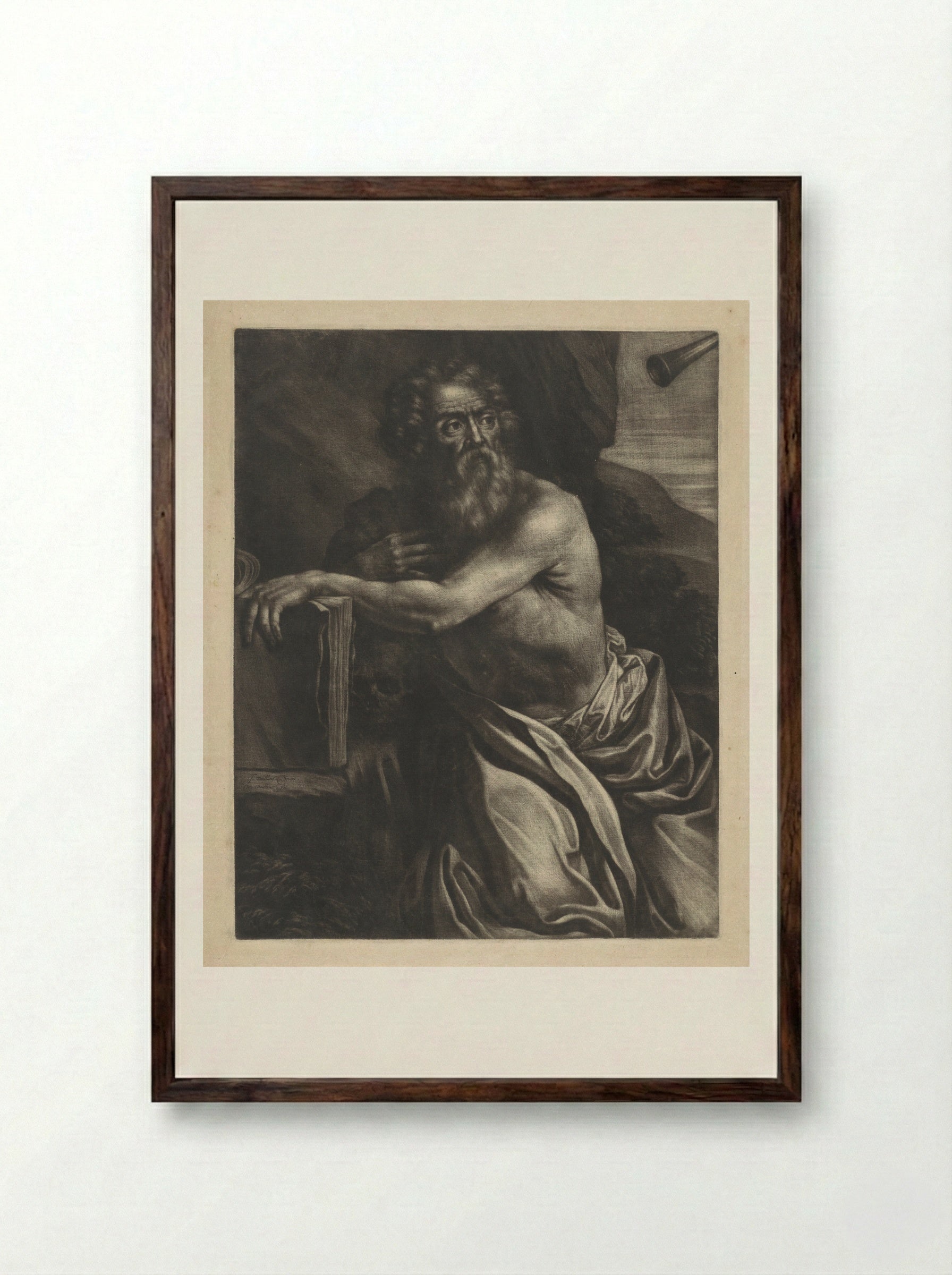 Saint Jerome in the Wilderness - Wallerant Vaillant - Framed Print Dark Wood