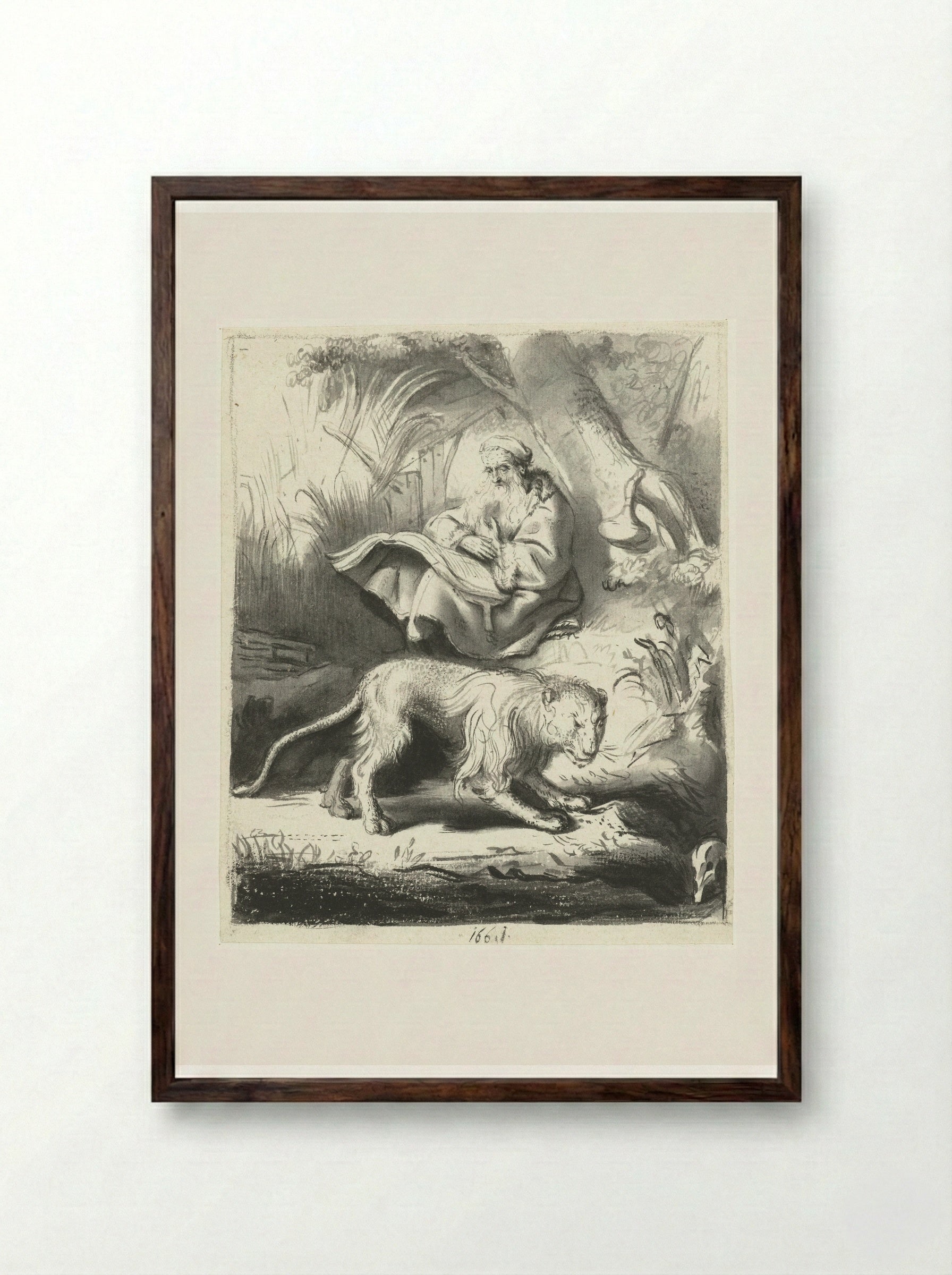 Saint Jerome in the Wilderness - Moses ter Borch - Framed Print Dark Wood