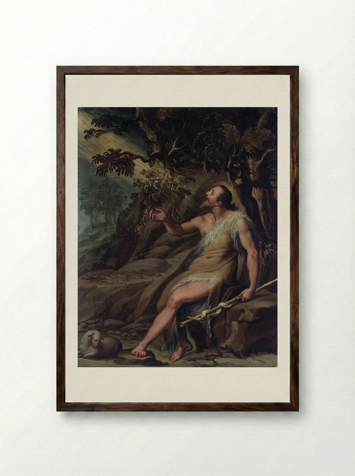 Saint Jerome in the Wilderness - Denys Calvaert - Framed Print Dark Wood